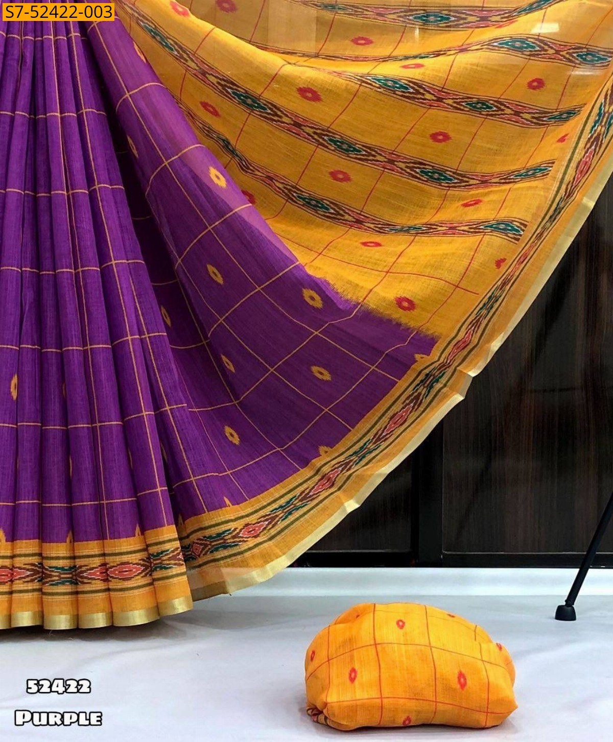 Purple Fancy linen ikkat print saree