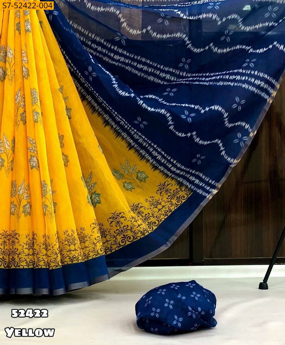 Yellow Fancy linen ikkat print saree