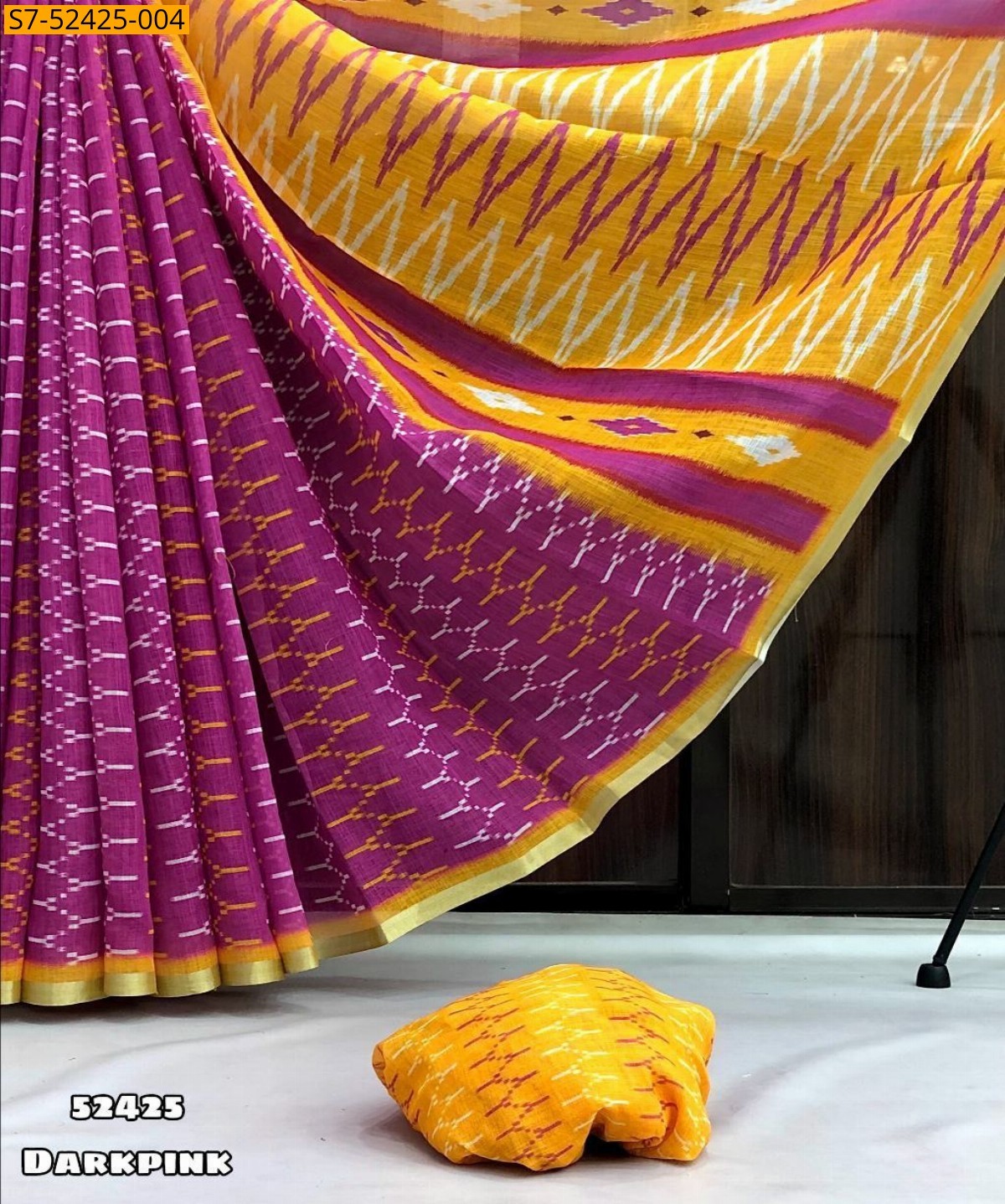 Dark Pink Fancy Linen ikkat printed sarees