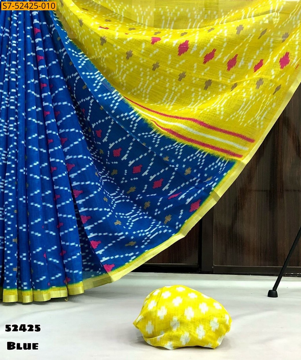 Blue Fancy Linen ikkat printed sarees