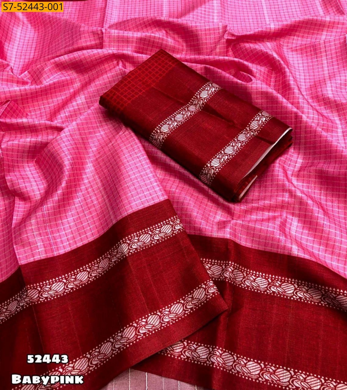 Baby Pink Soft Handloom Tussar silk saree 