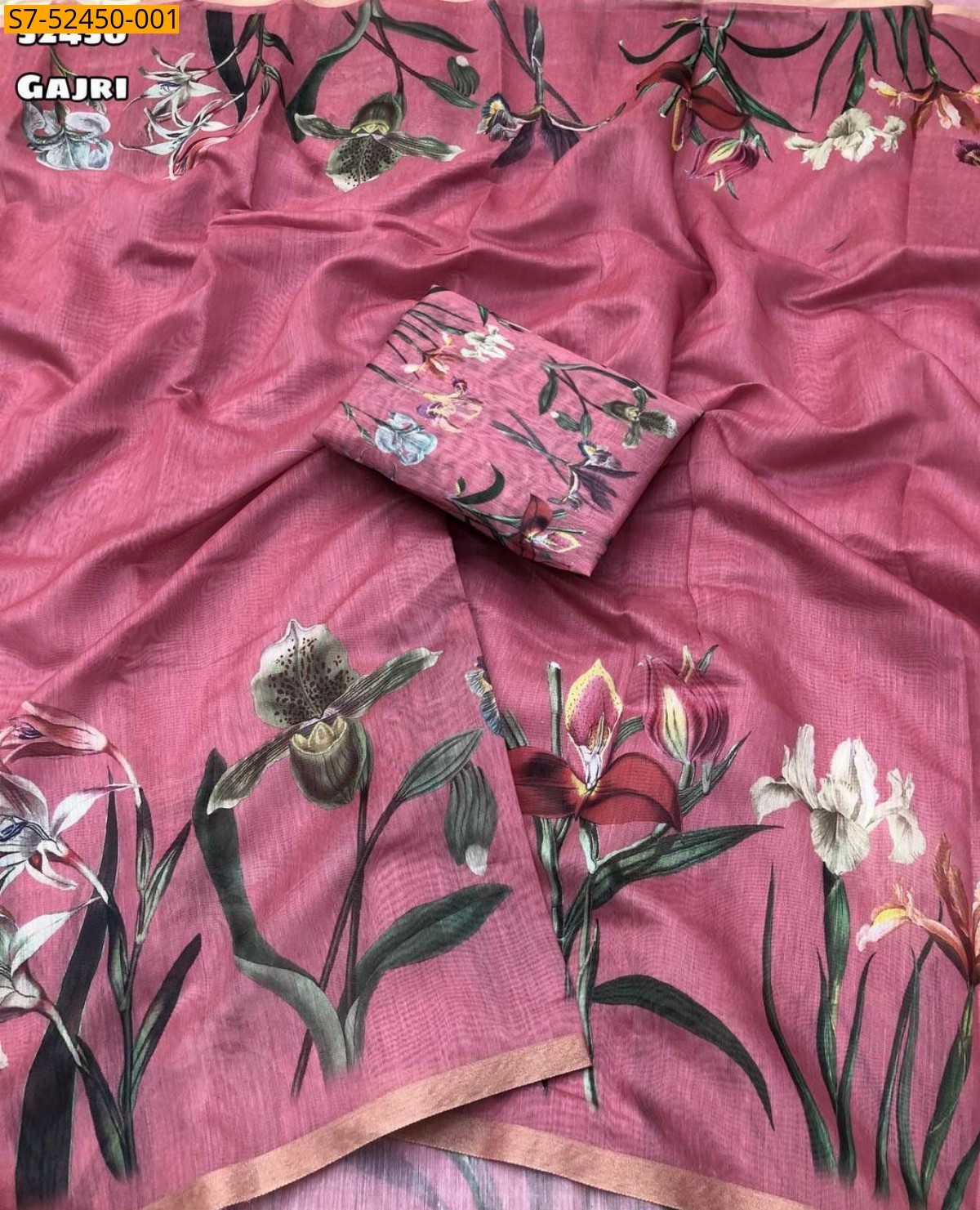 Gajri Fancy Soft chanderi printed saree