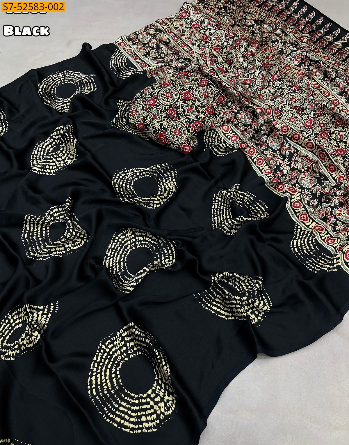 Black Soft and smooth modal satin sarees 