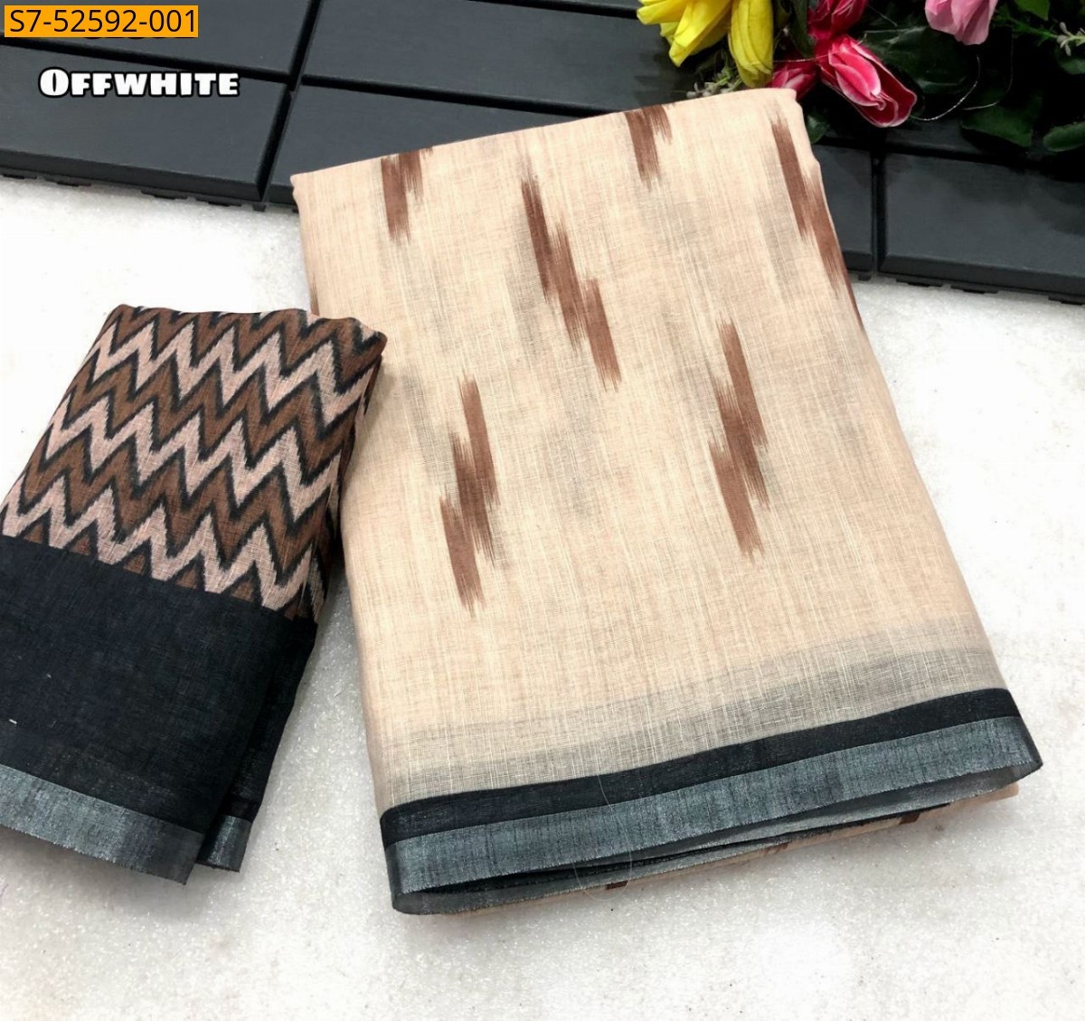 Half White Soft Linen saree