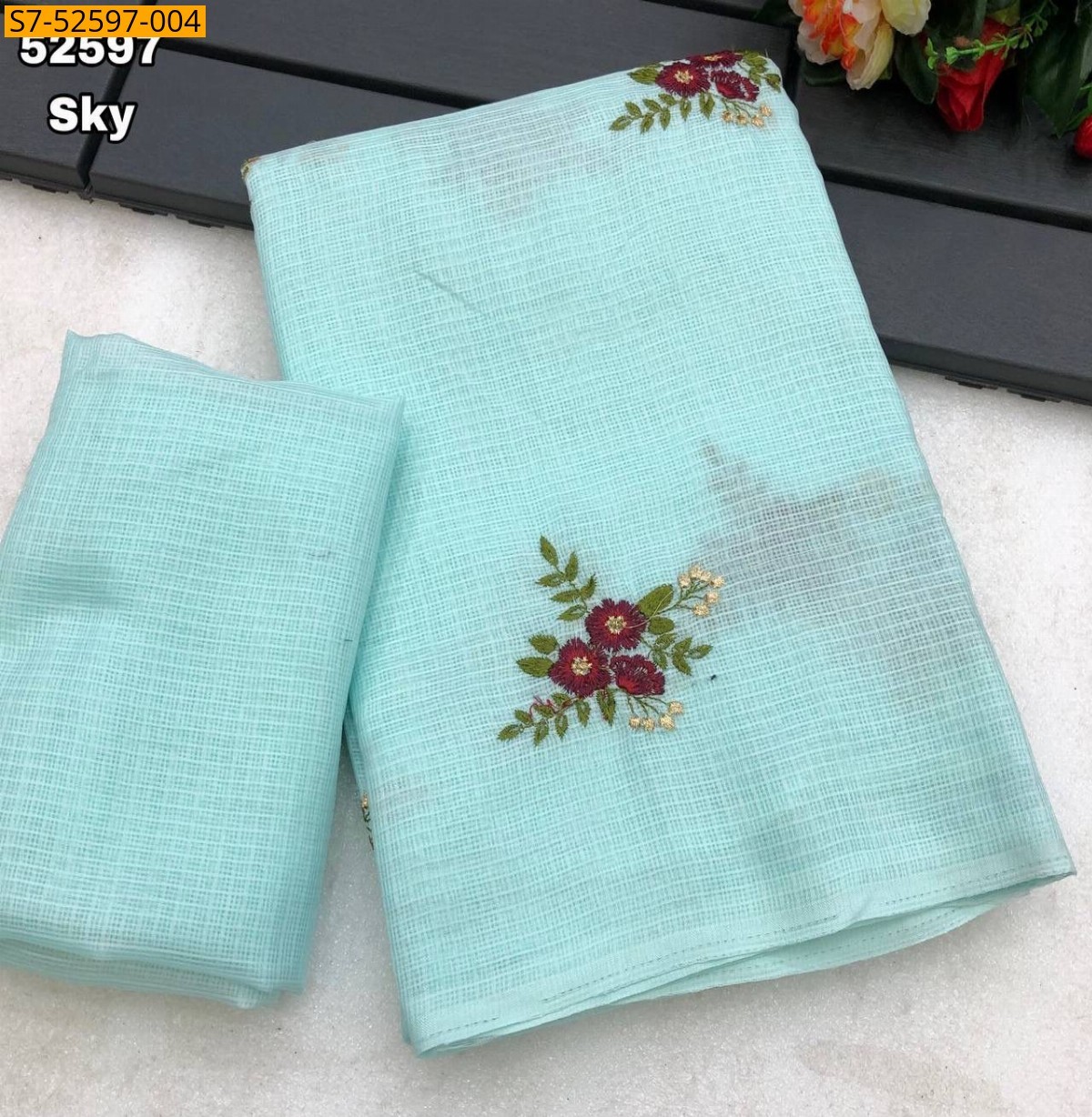 Sky Blue Fancy soft kota sarees 
