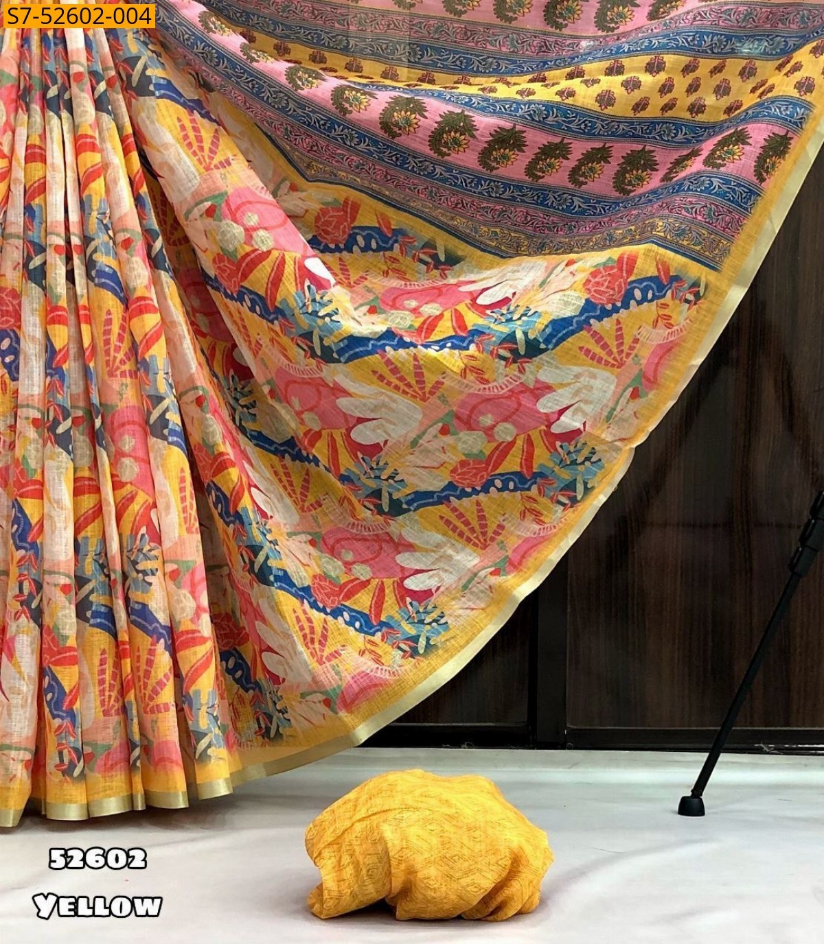 Yellow Fancy linen saree