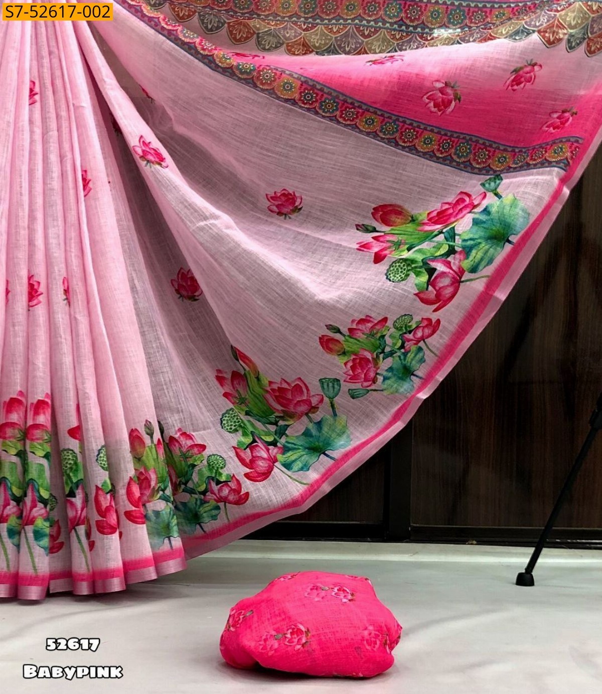 Baby Pink Soft lenin sarees