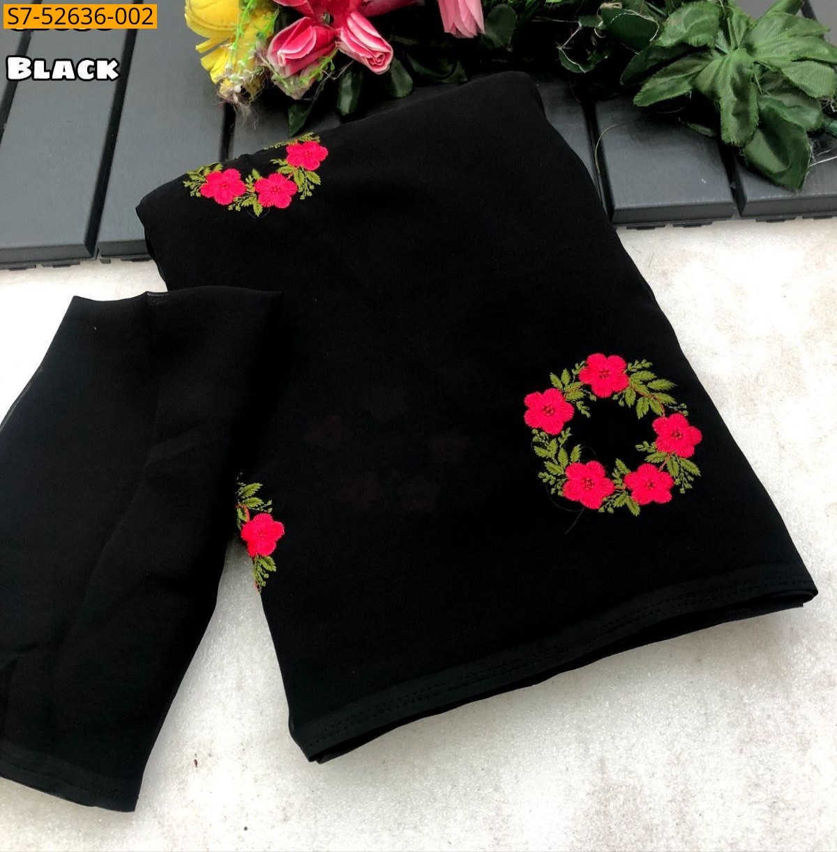 Black Faux georgette embroidery saree