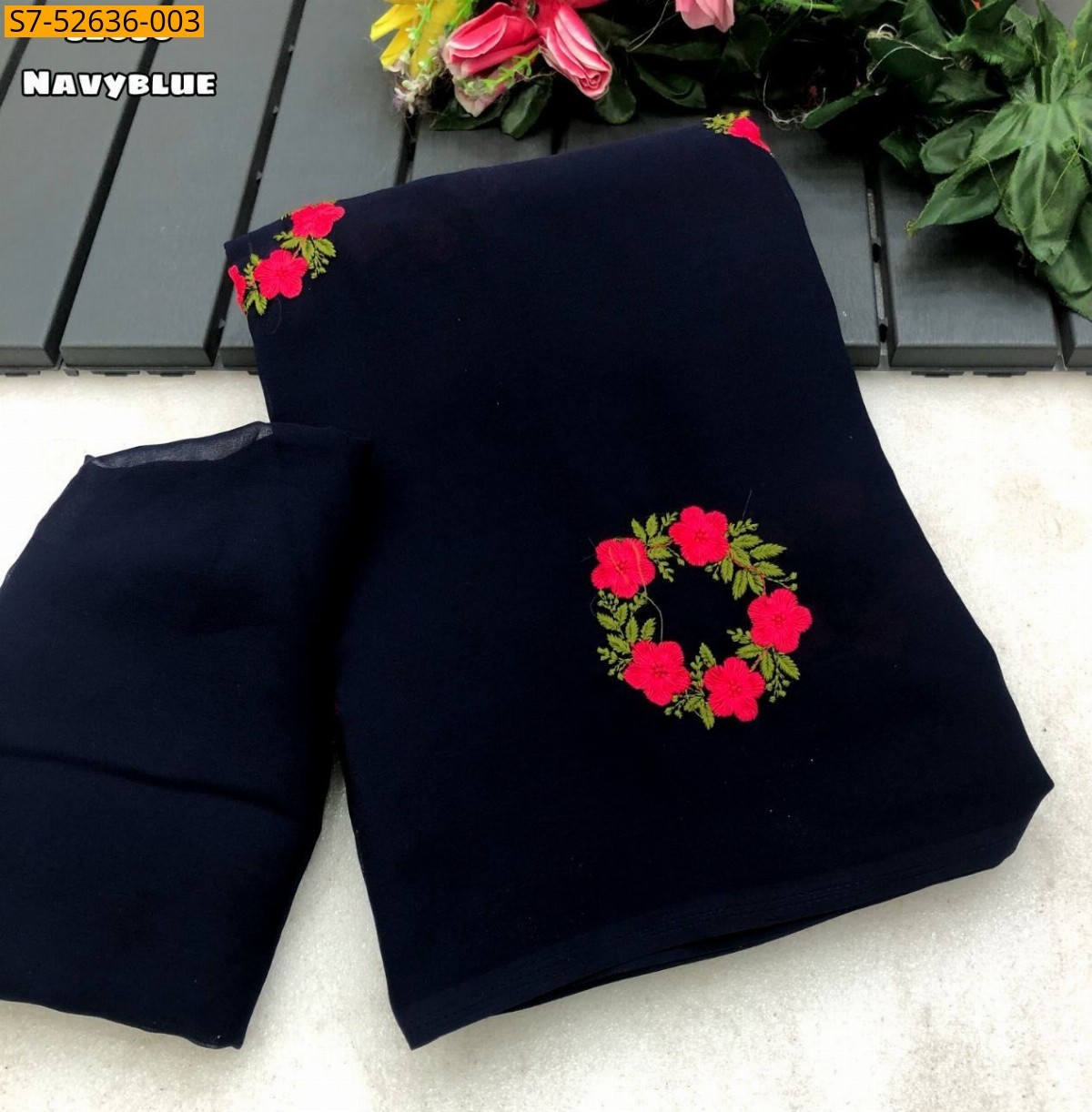 Navy Blue Faux georgette embroidery saree