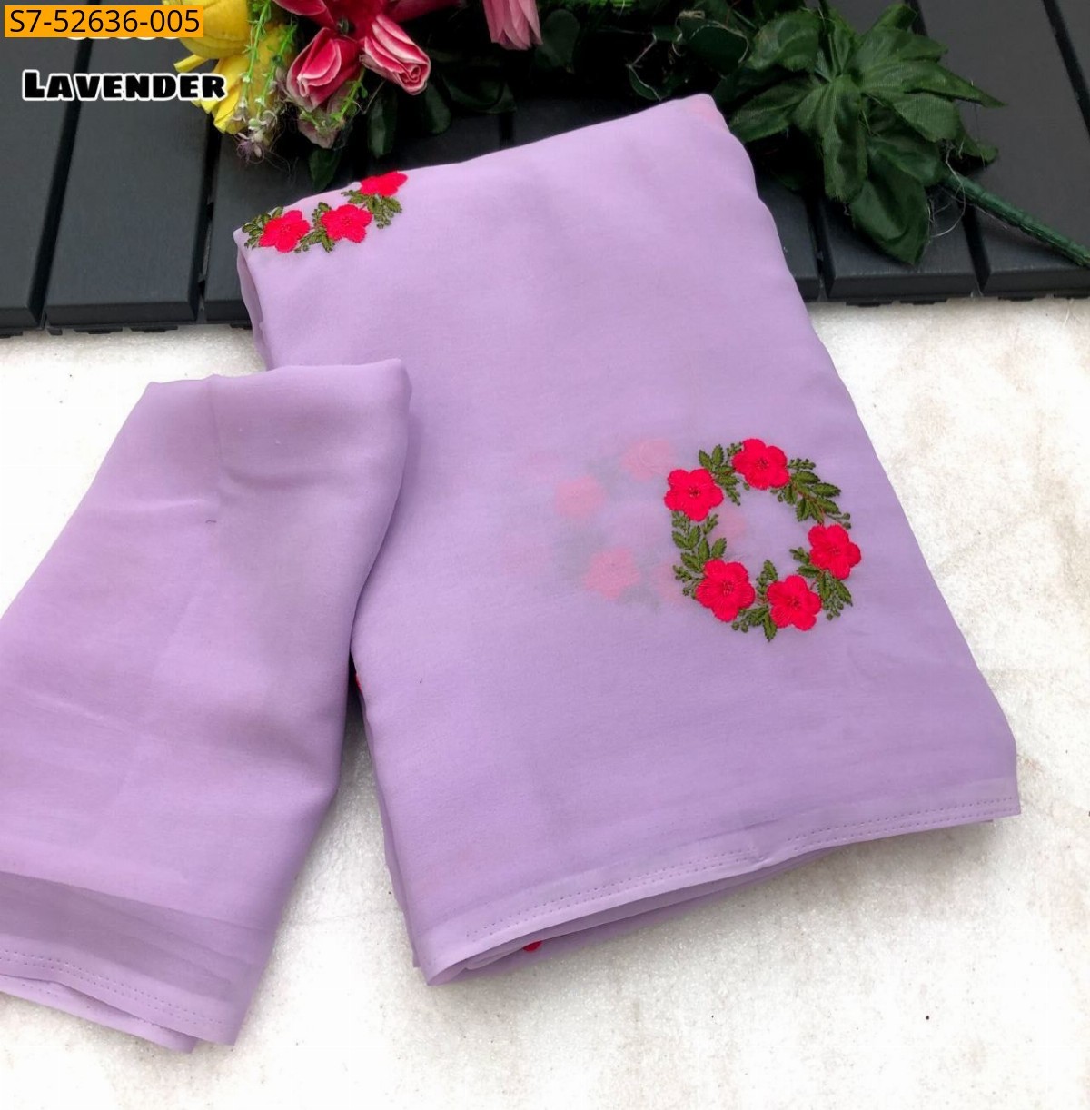 Lavender Faux georgette embroidery saree