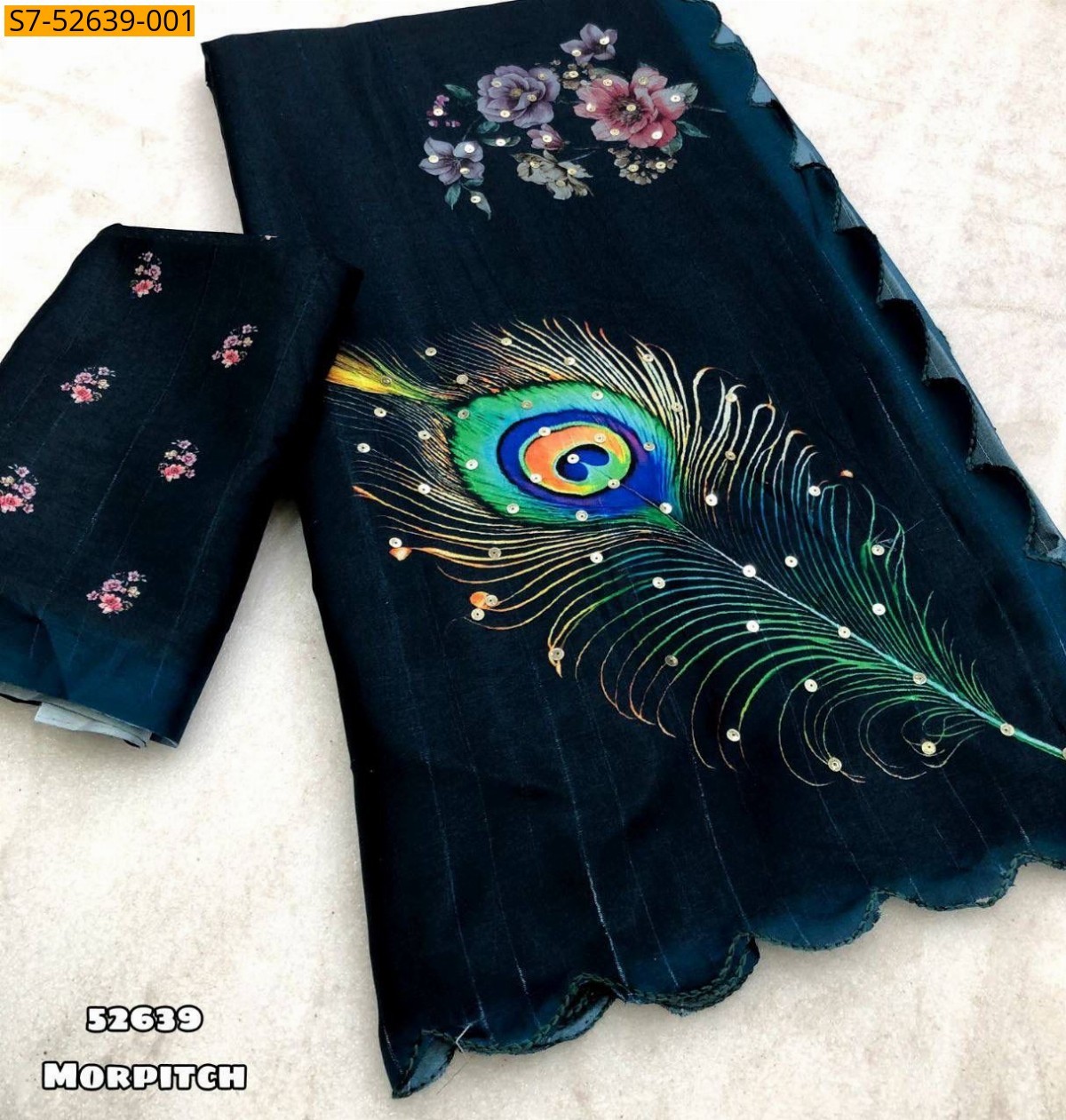 Morpitch Fancy Tussar silk Saree