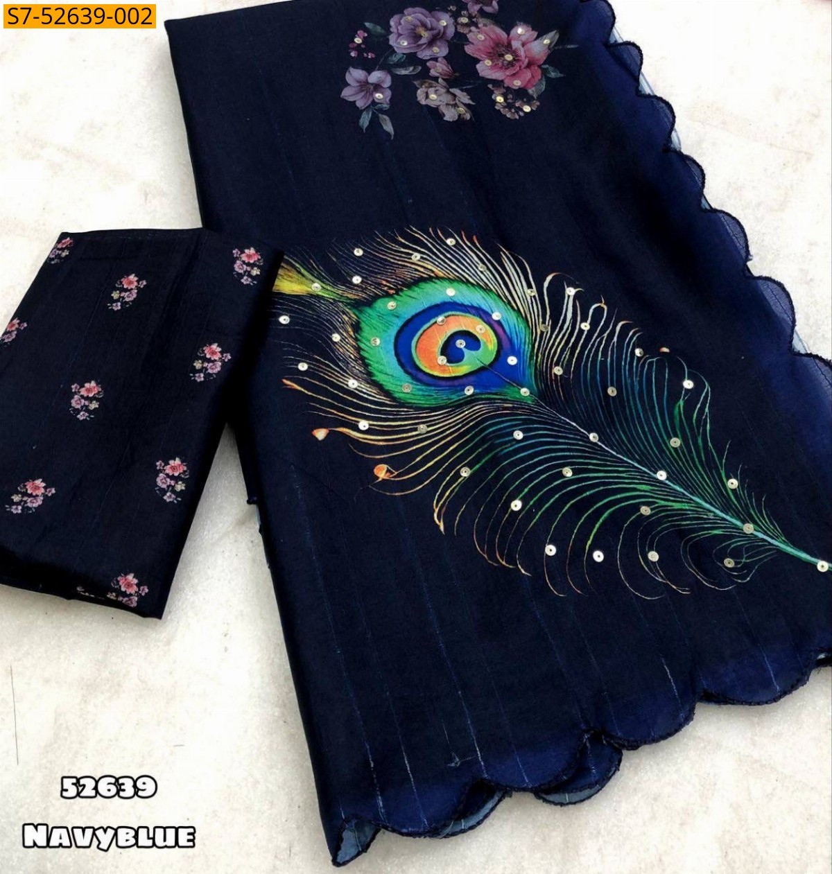 Navy Blue Fancy Tussar silk Saree