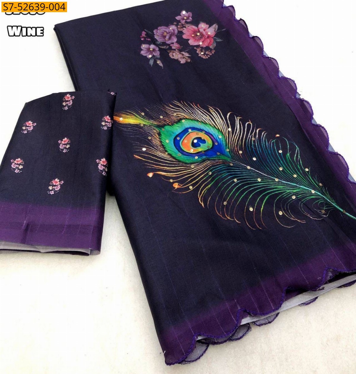 Wine Fancy Tussar silk Saree