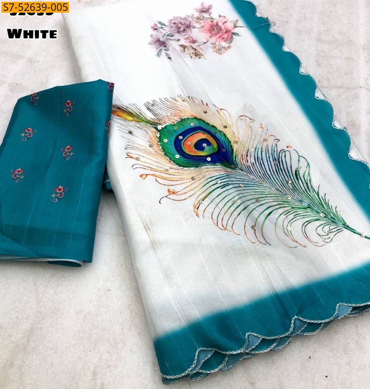 White Fancy Tussar silk Saree