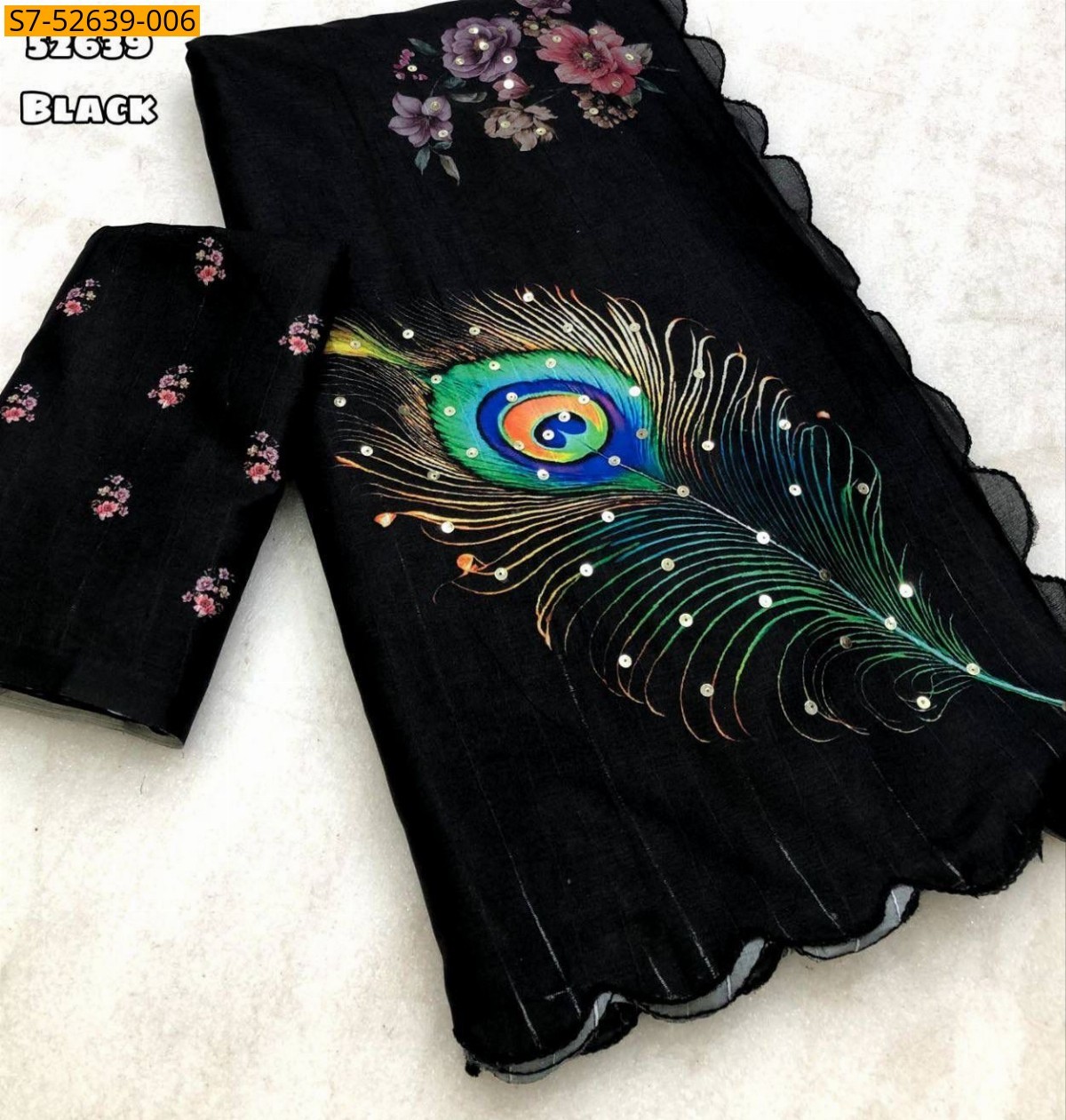 Black Fancy Tussar silk Saree