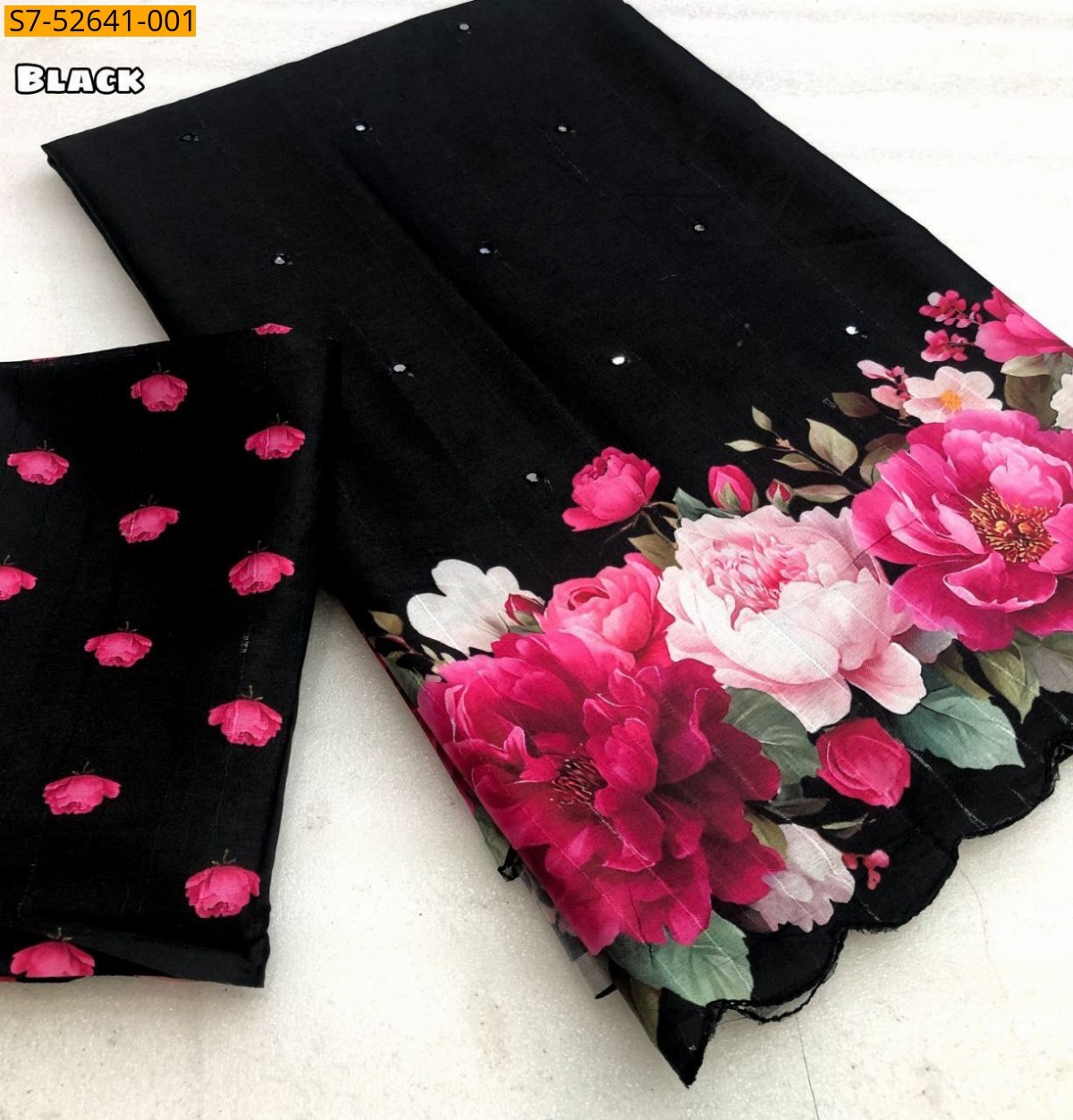 Black Fancy Tussar silk printed saree