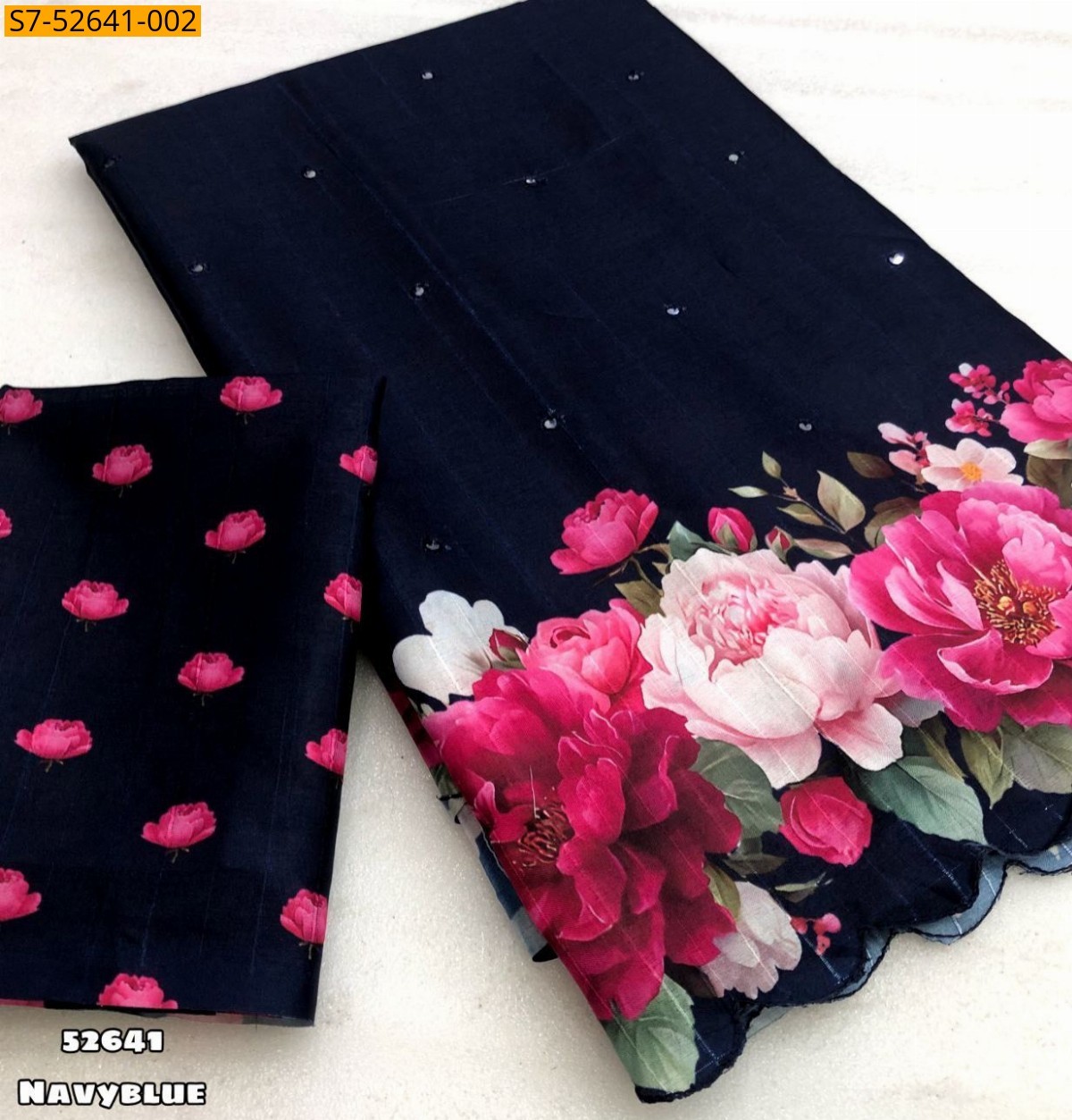 Navy Blue Fancy Tussar silk printed saree