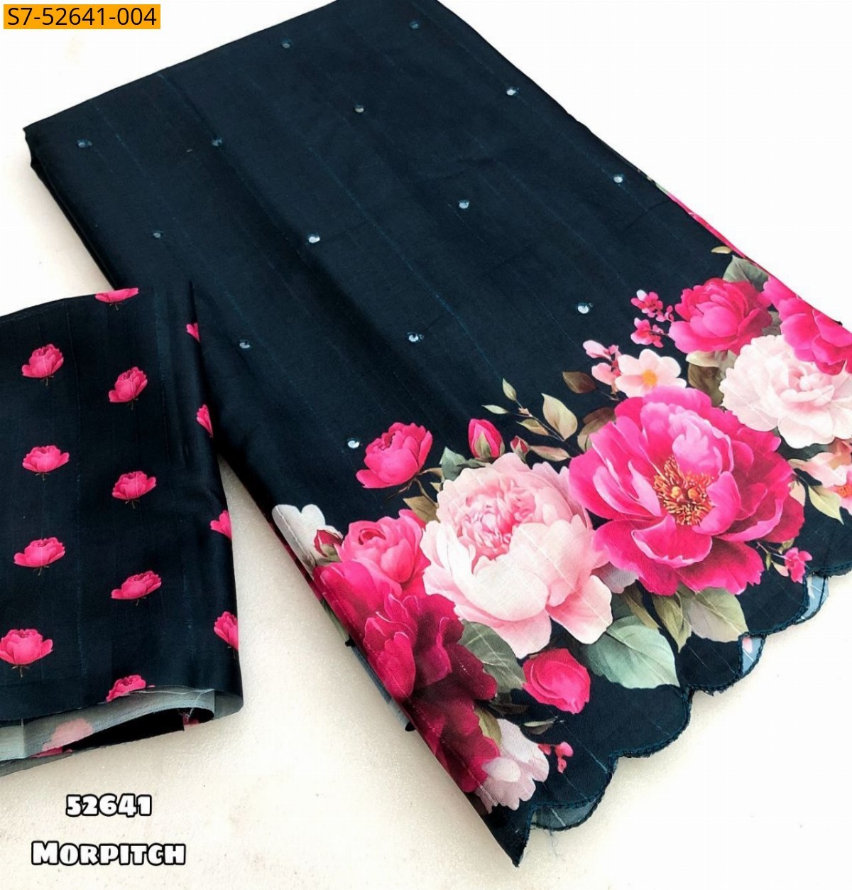Morpitch Fancy Tussar silk printed saree