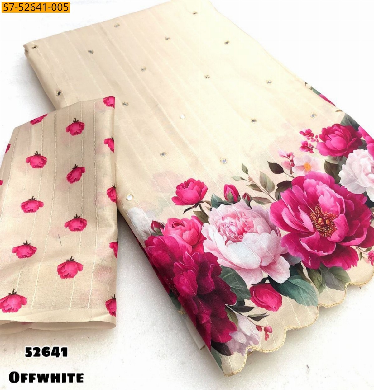 Half White Fancy Tussar silk printed saree