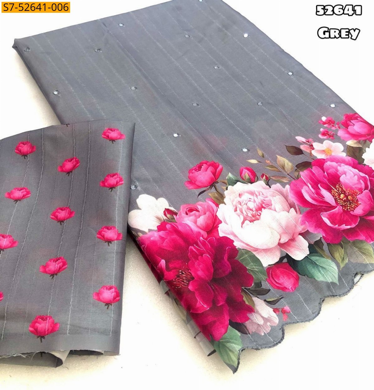 Gray Fancy Tussar silk printed saree