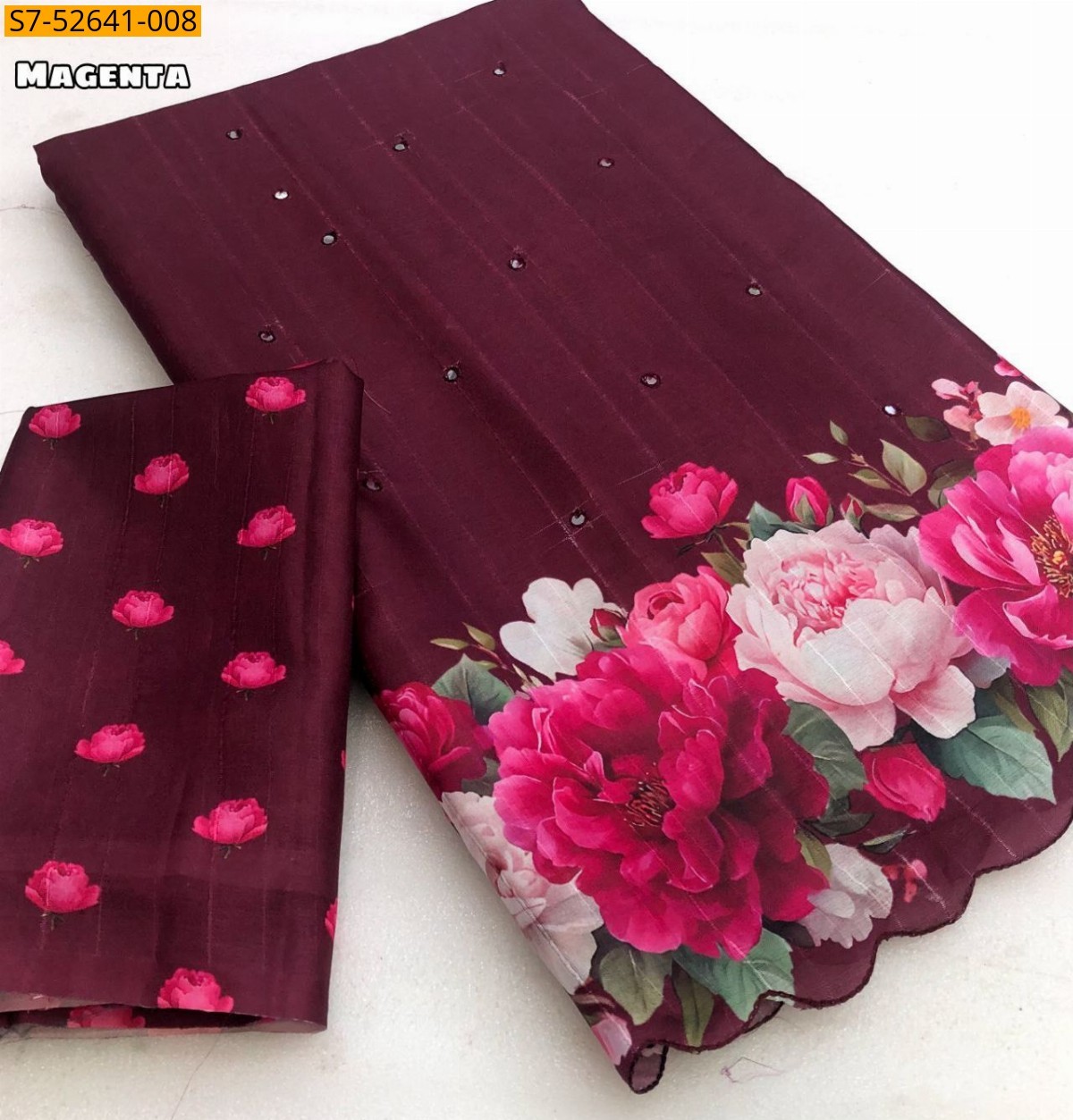 Magenta Fancy Tussar silk printed saree