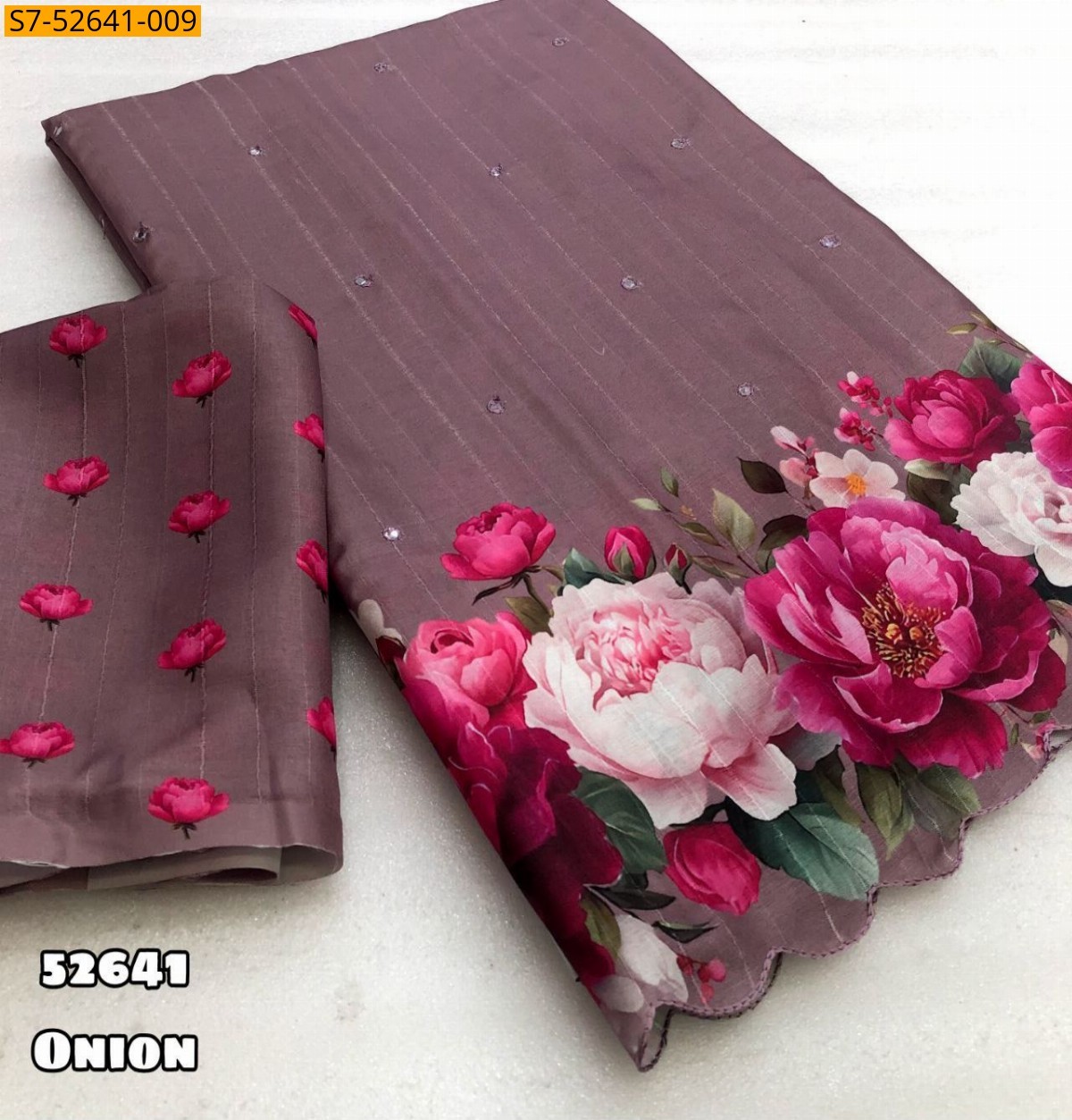 Onion Fancy Tussar silk printed saree