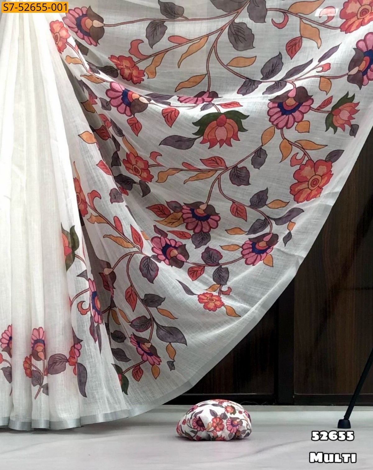 Multi Fancy linen  printed saree