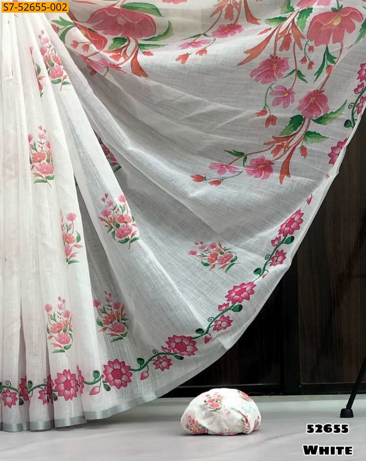 White Fancy linen  printed saree