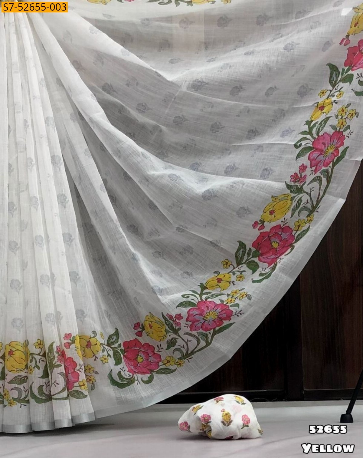 Yellow Fancy linen  printed saree