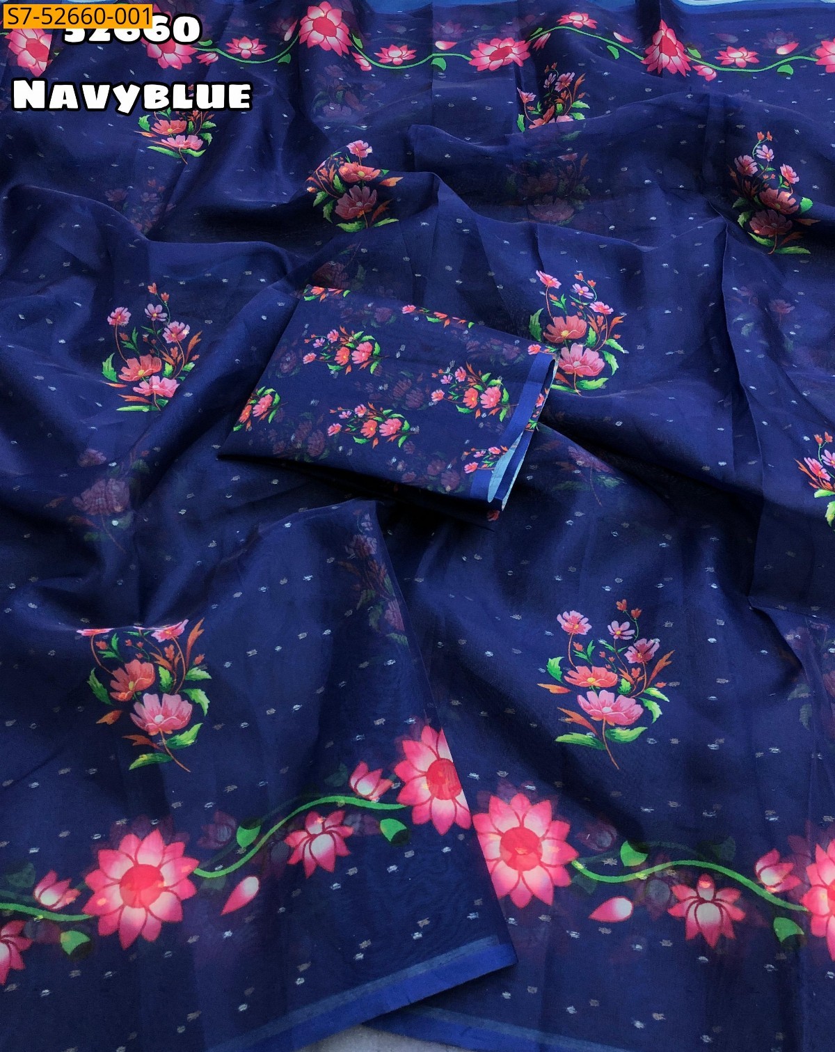 Navy blue Fancy tebby organza sarees 