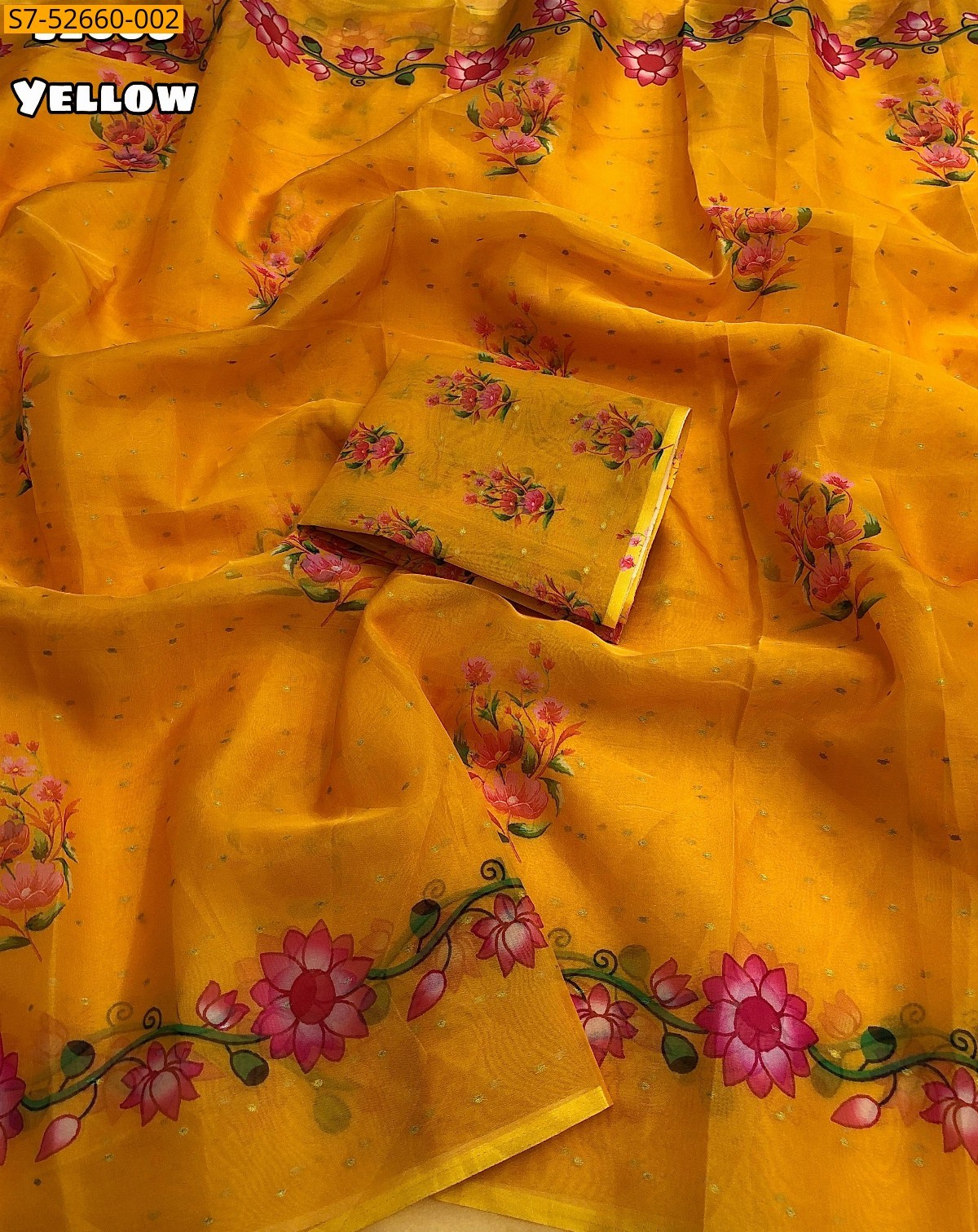 Yellow Fancy tebby organza sarees 