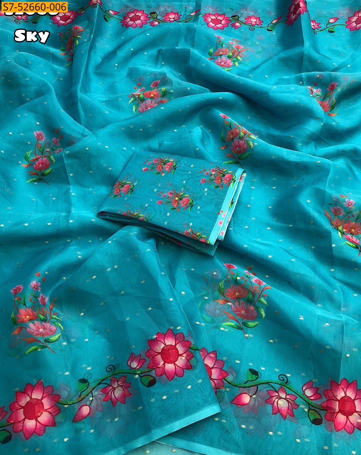 Blue Fancy tebby organza sarees 