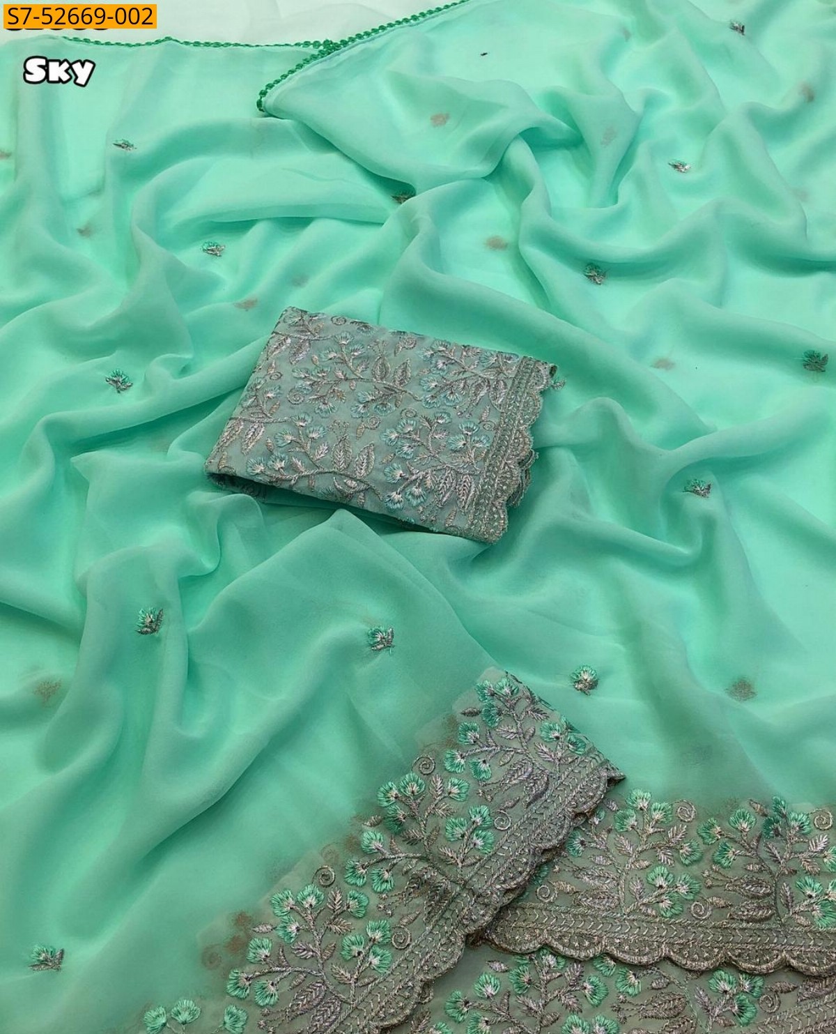 Sky blue Fancy Faux georgette Saree