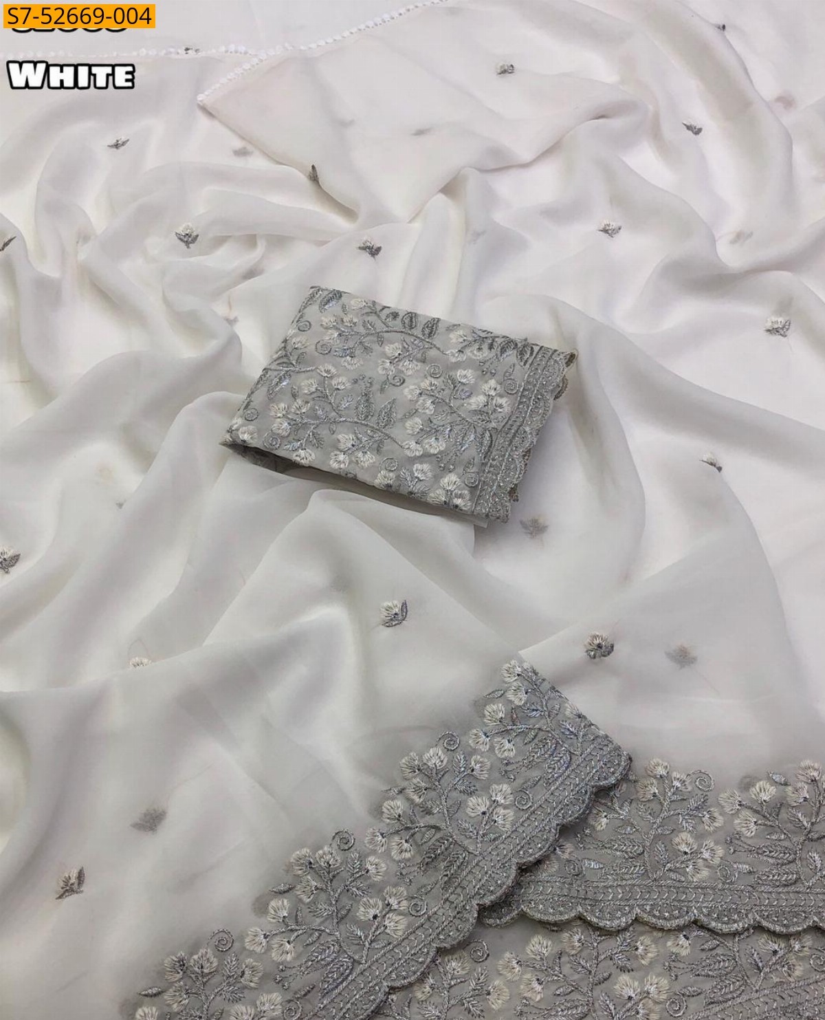 White Fancy Faux georgette Saree