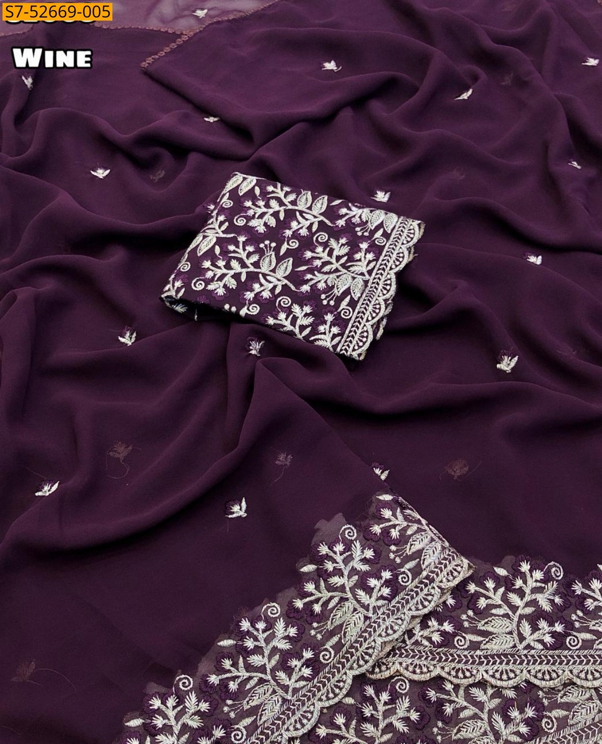 Wine Fancy Faux georgette Saree