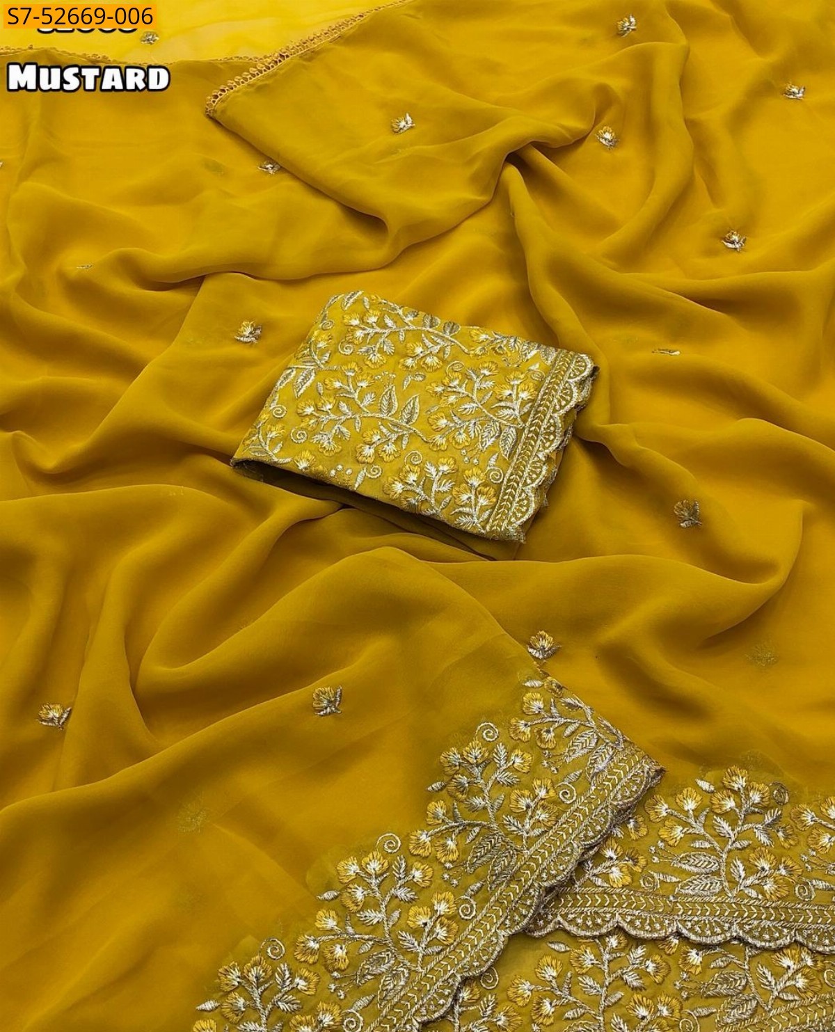 Mustard Fancy Faux georgette Saree