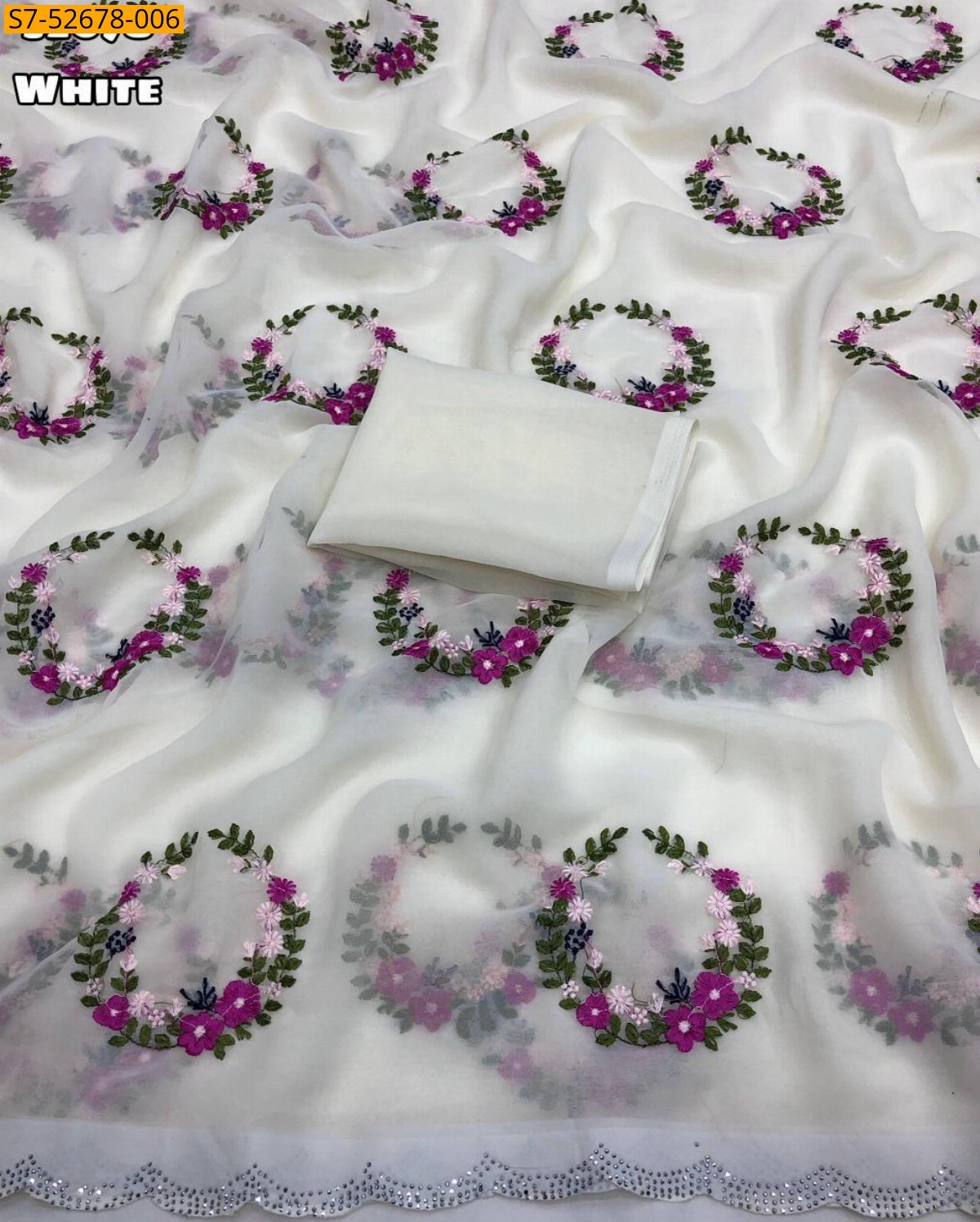 White Fancy Georgette Embroidery Saree