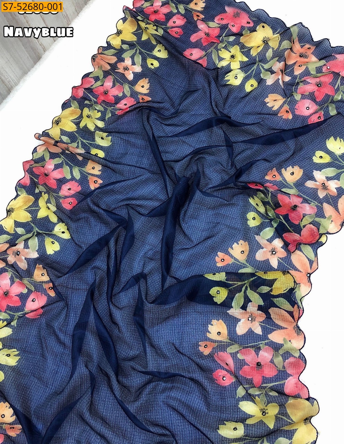 Navy blue Fancy kota chex Printed Saree