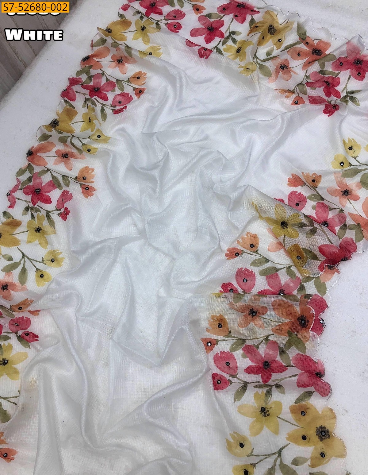 White Fancy kota chex Printed Saree