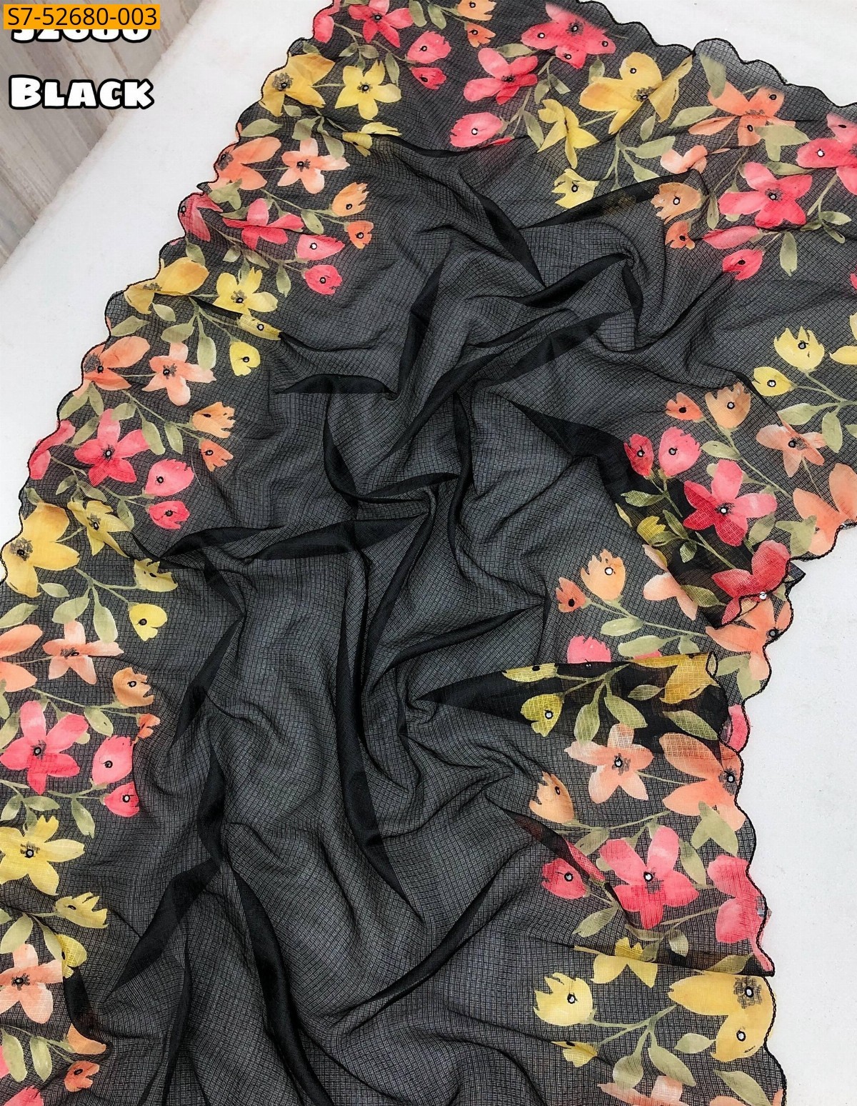Black Fancy kota chex Printed Saree