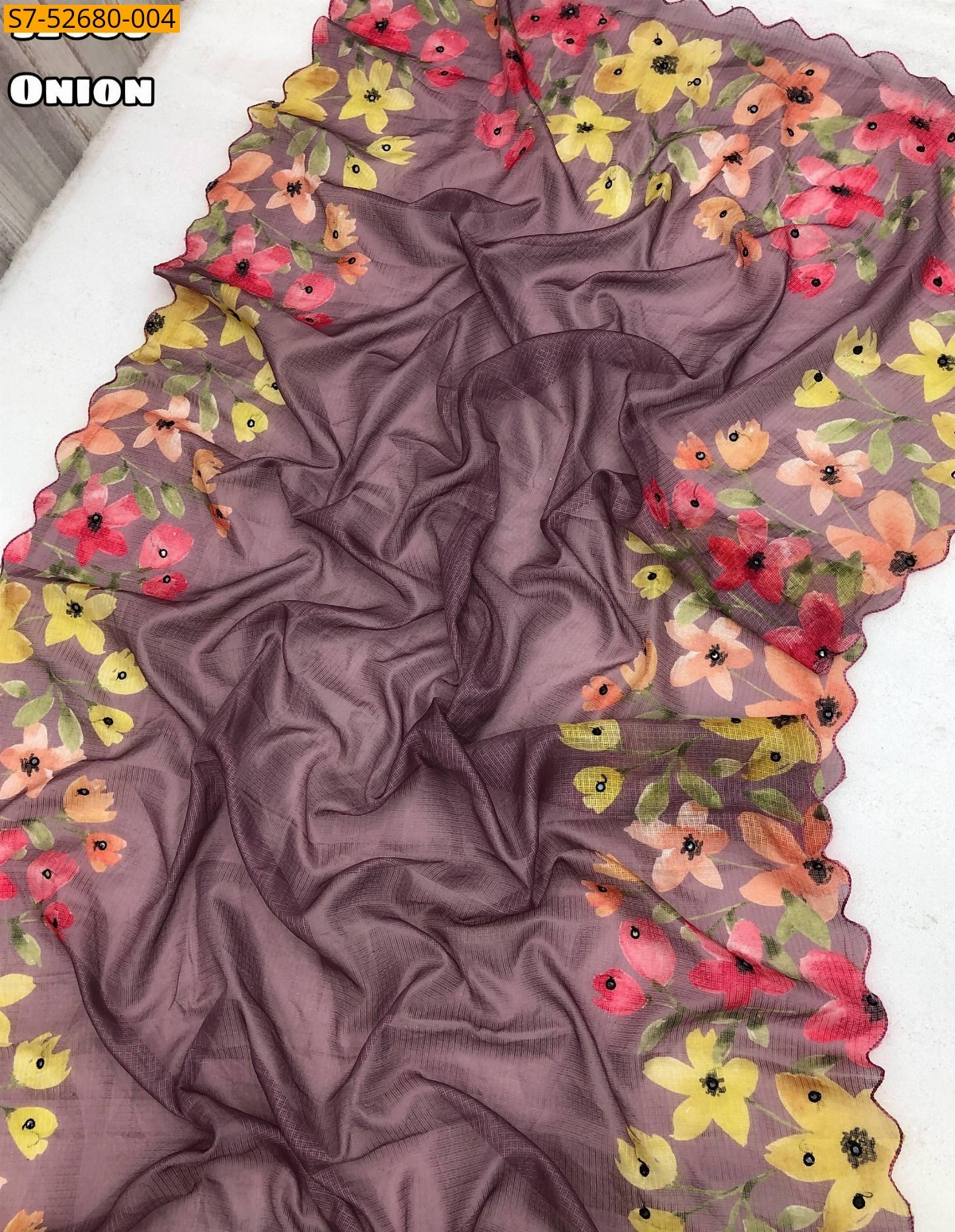 Onion  Fancy kota chex Printed Saree