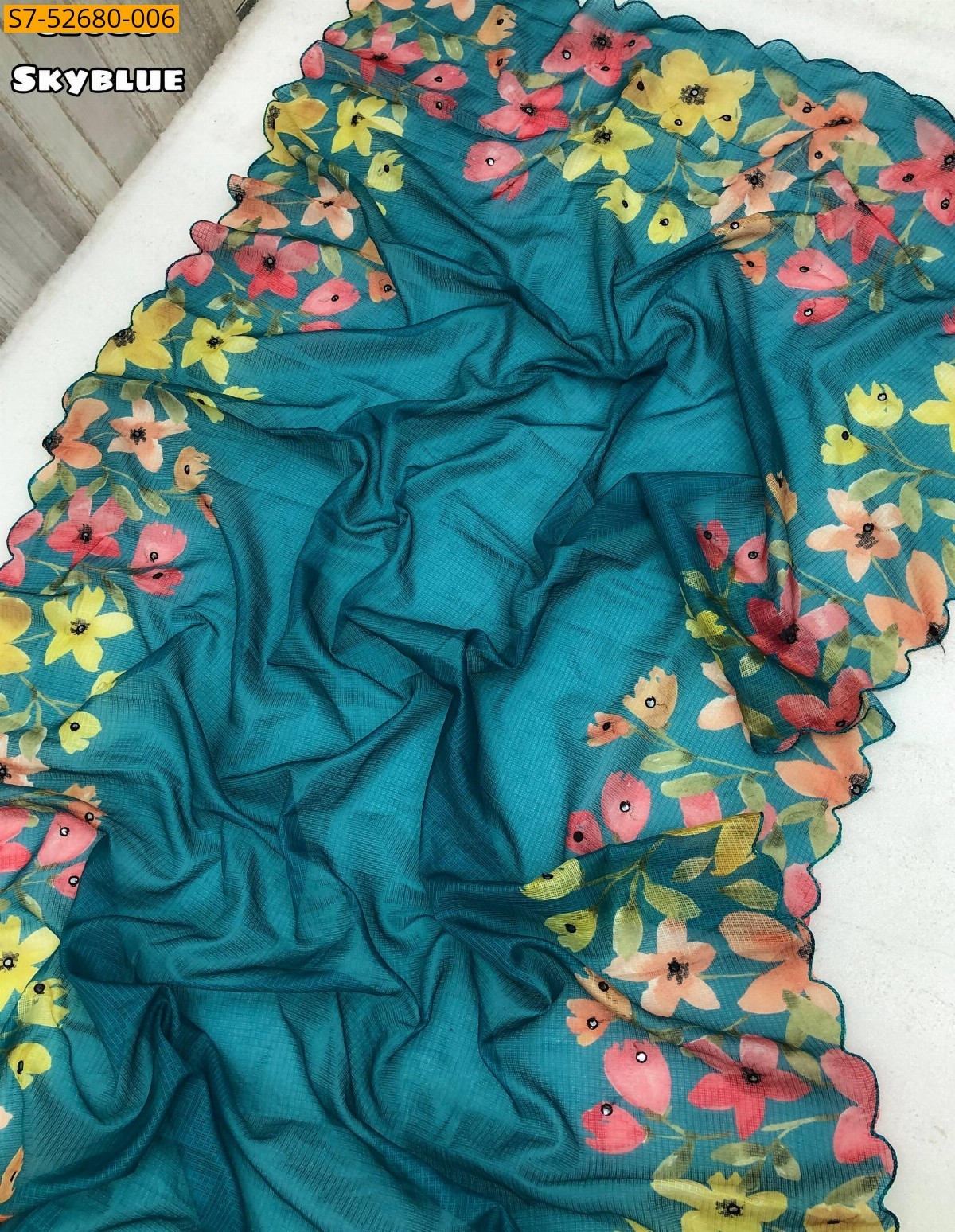 Sky blue Fancy kota chex Printed Saree