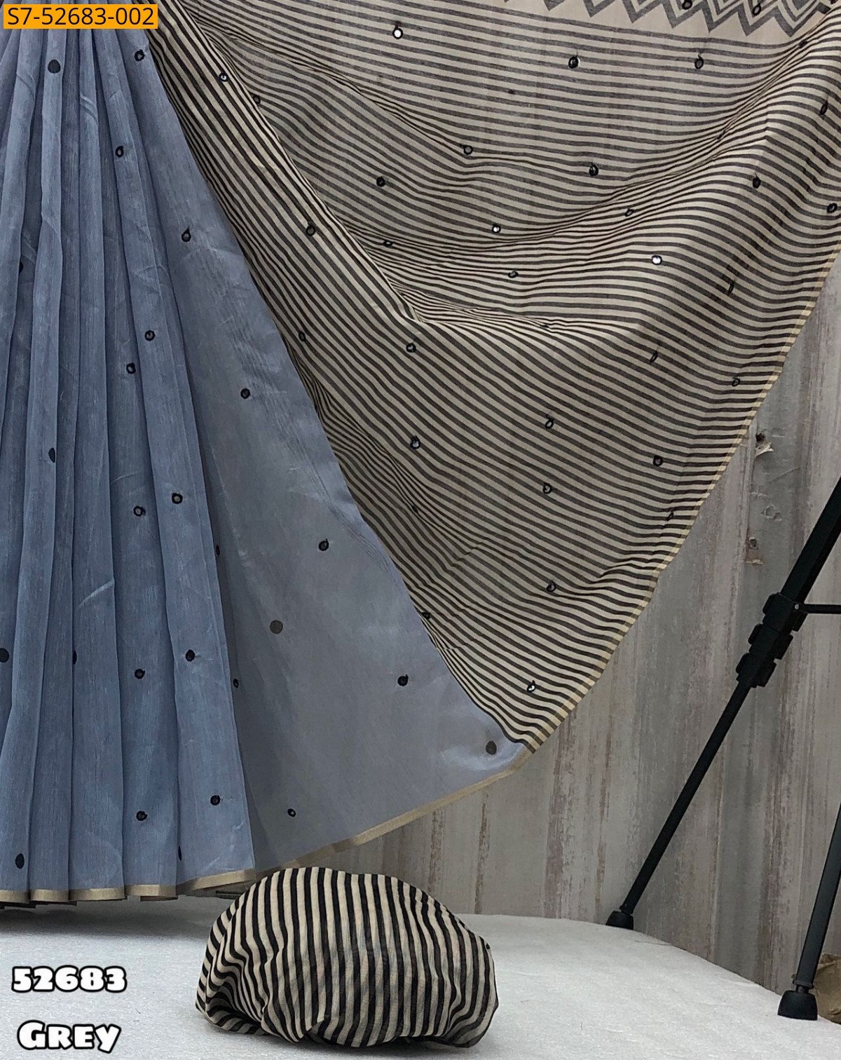 Gray Fancy Chenderi Cotton Saree