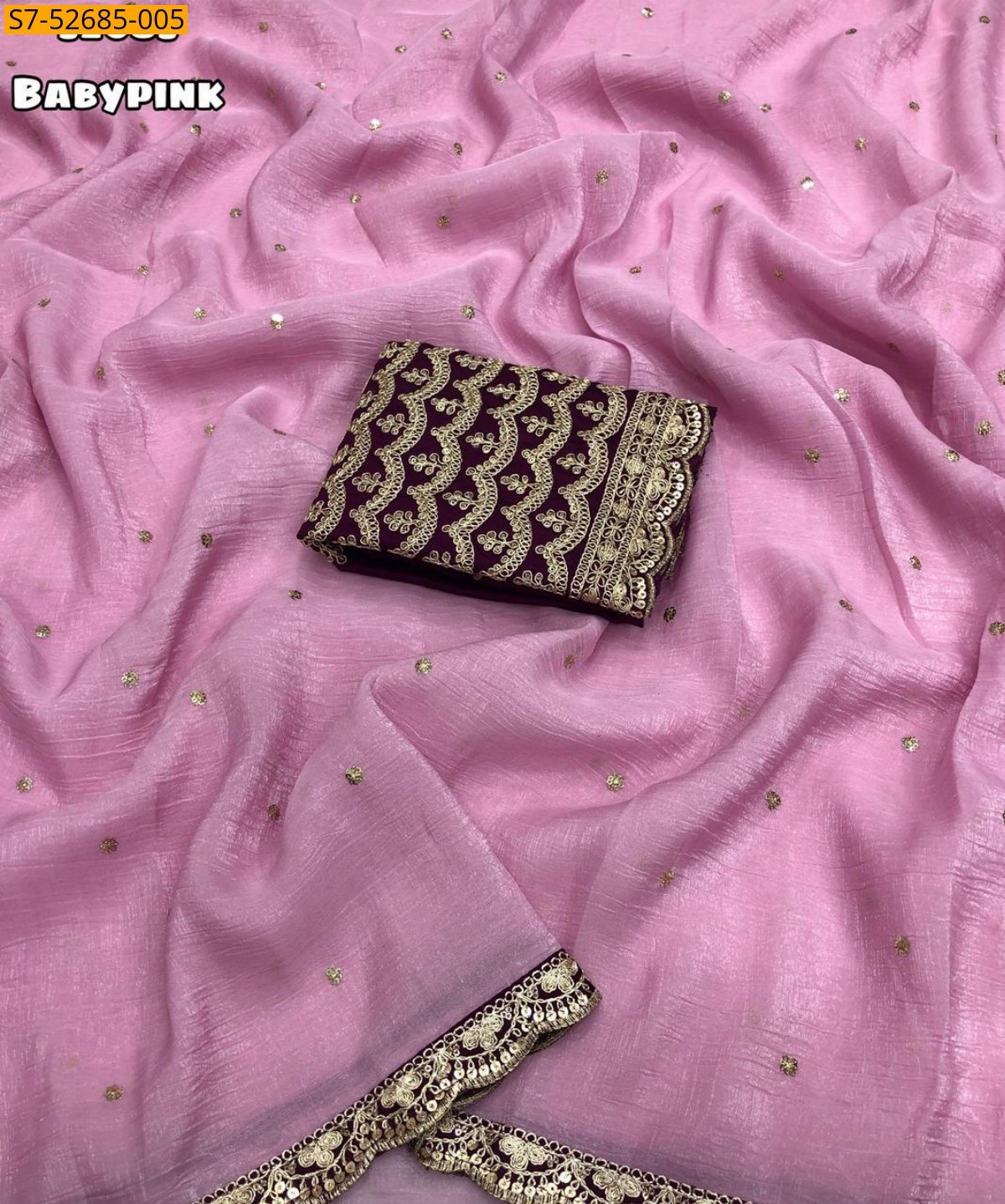 Baby pink  Fancy  Crunchy crush Embroidery Saree