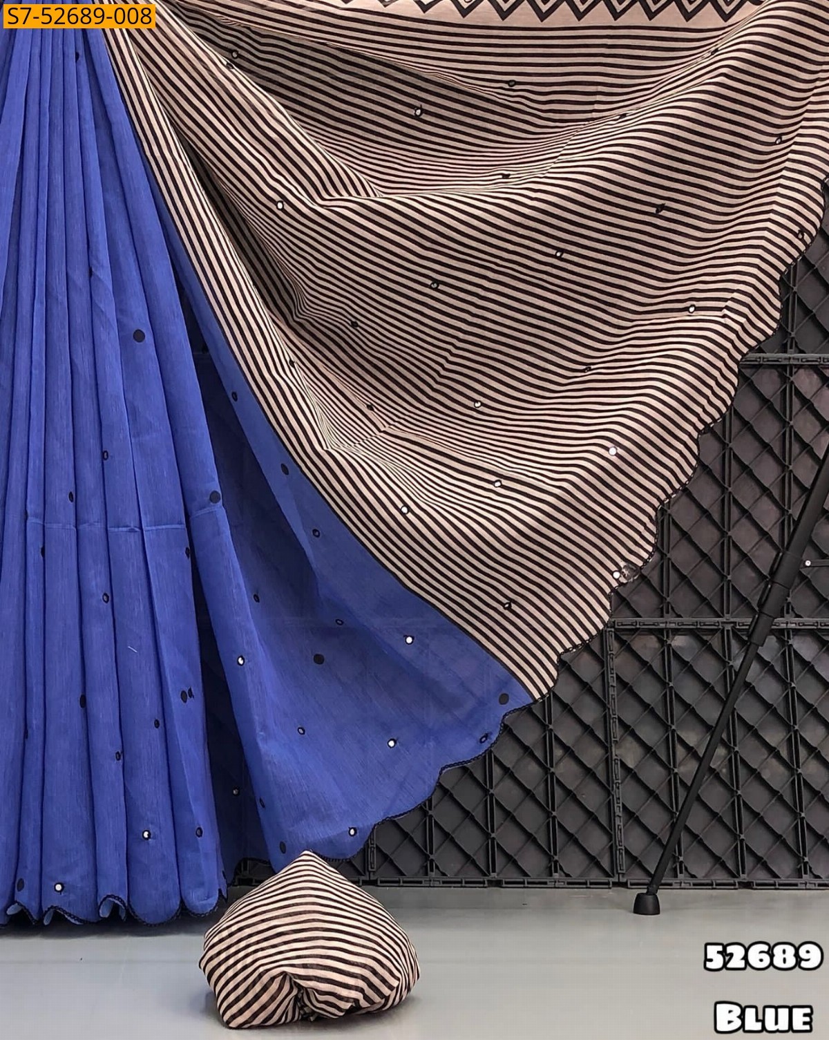 Blue Chenderi Digital Printed Saree