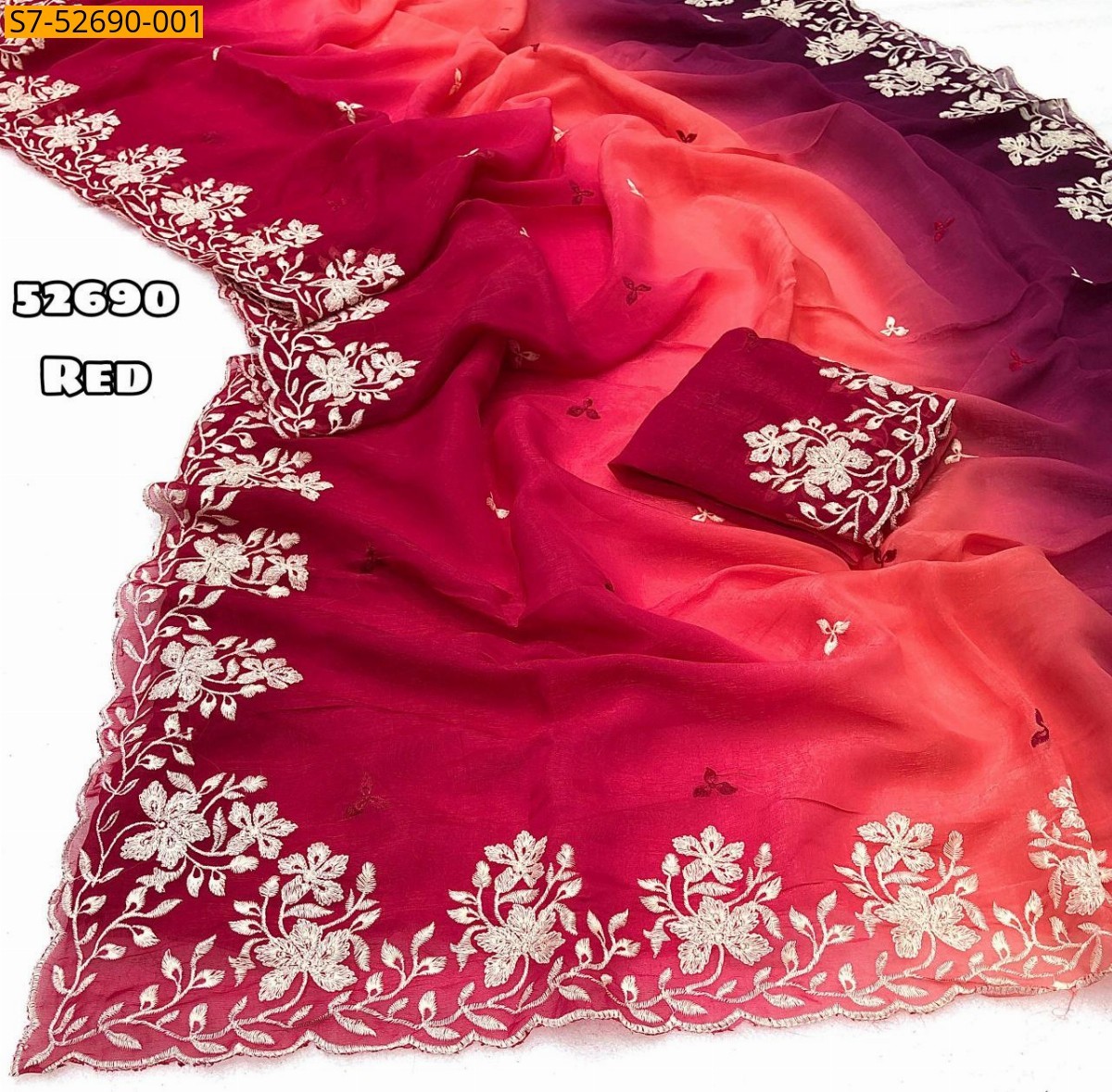 Red Fancy Crunchy crush shaded saree