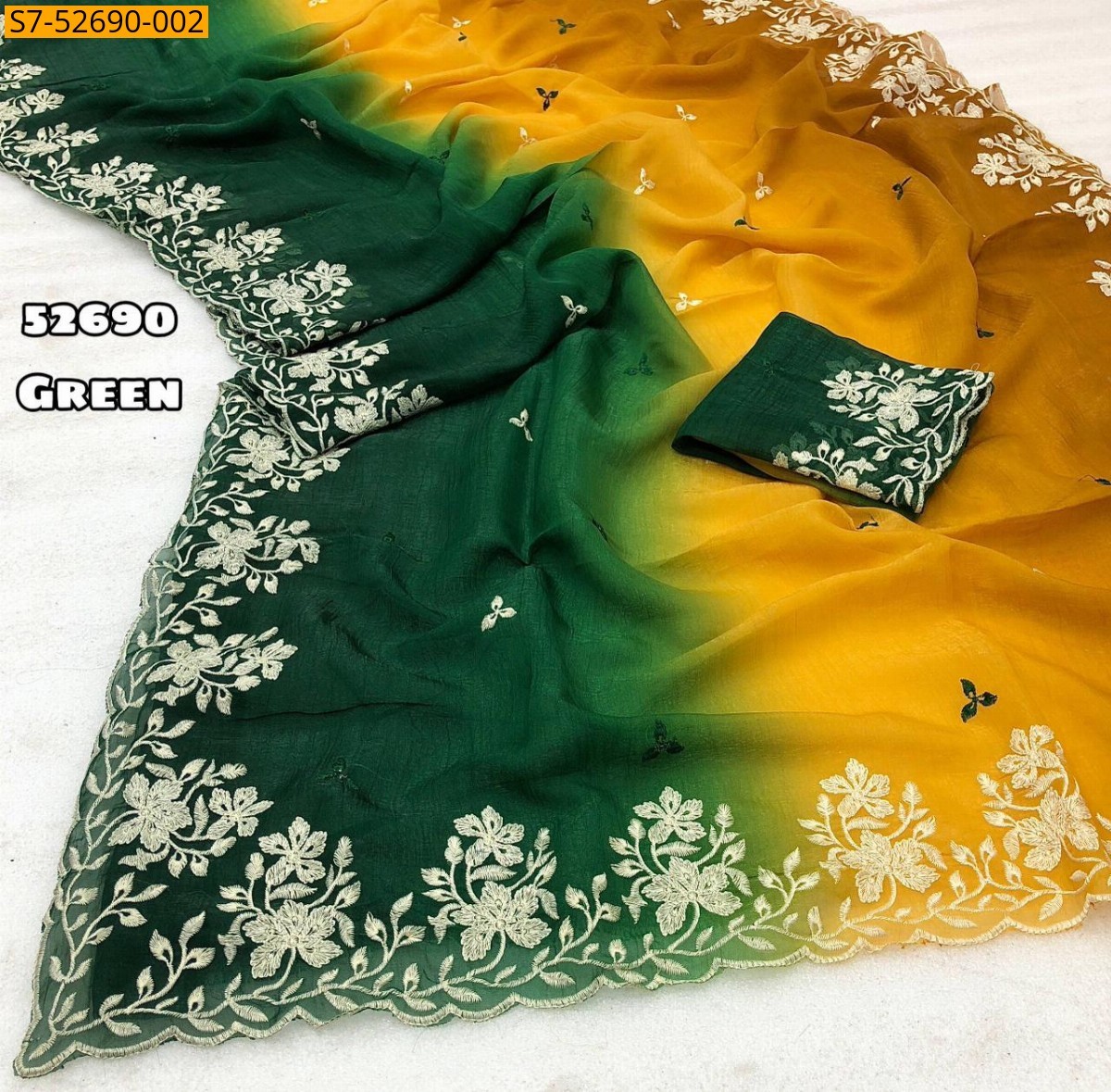 Green Fancy Crunchy crush shaded saree