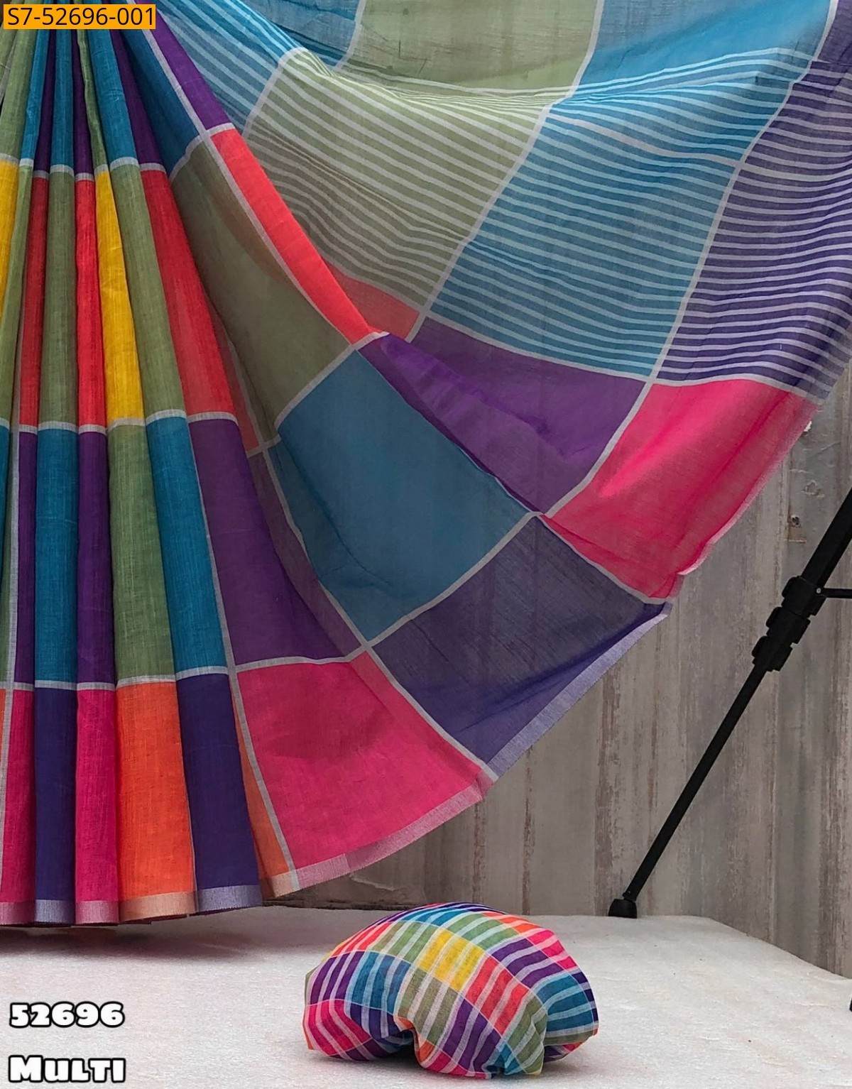 Multi Color Fancy Soft Lenin multi checks Saree