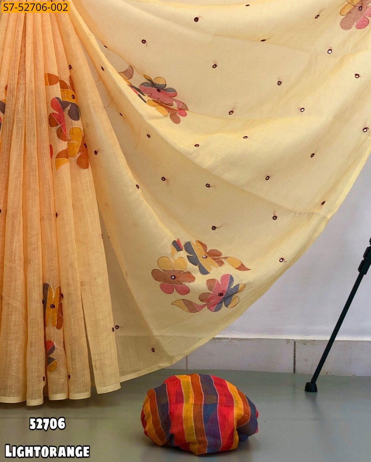 Light Orange Fancy linen digital printed saree