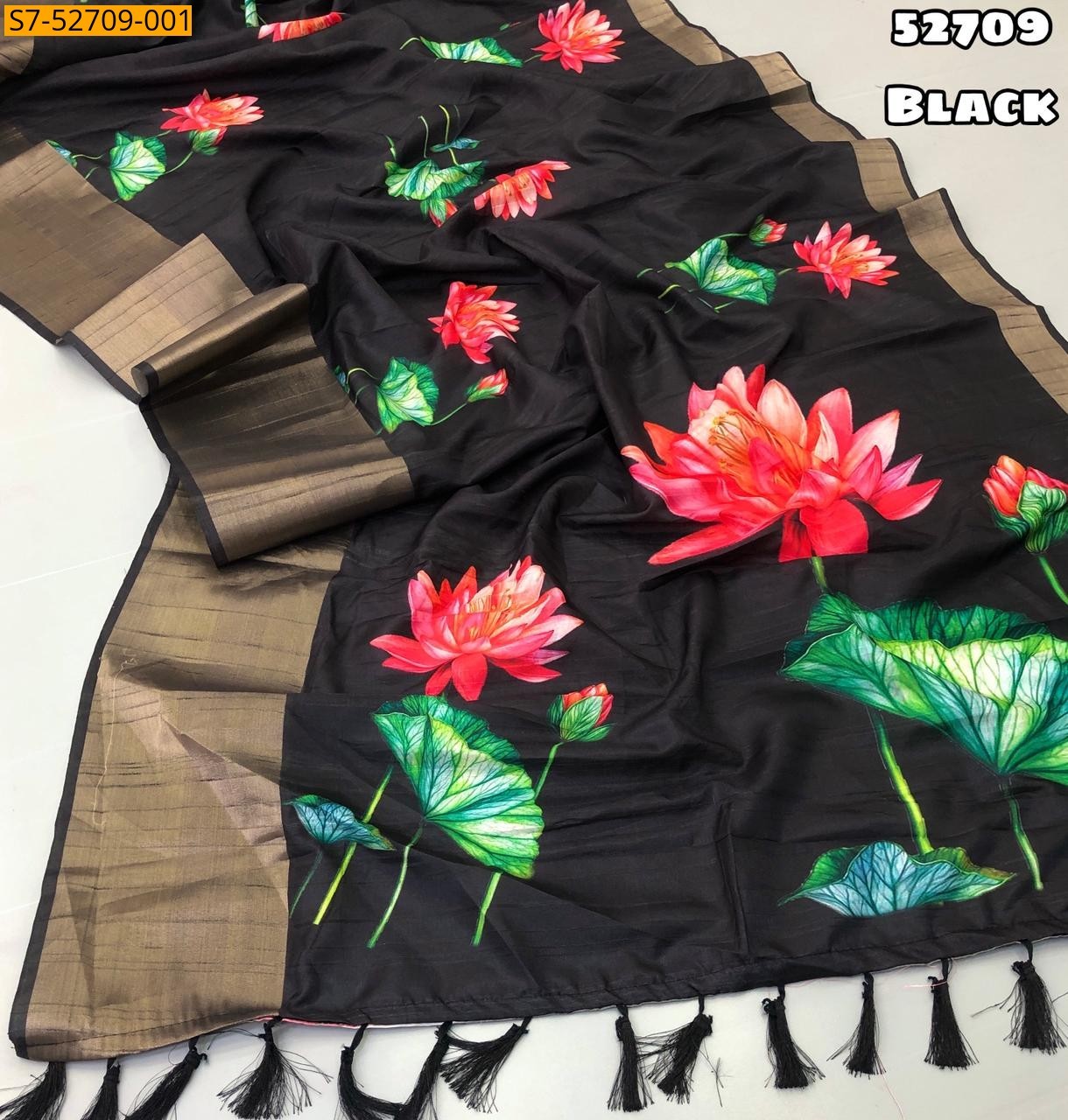 Black Fancy Tussar silk saree